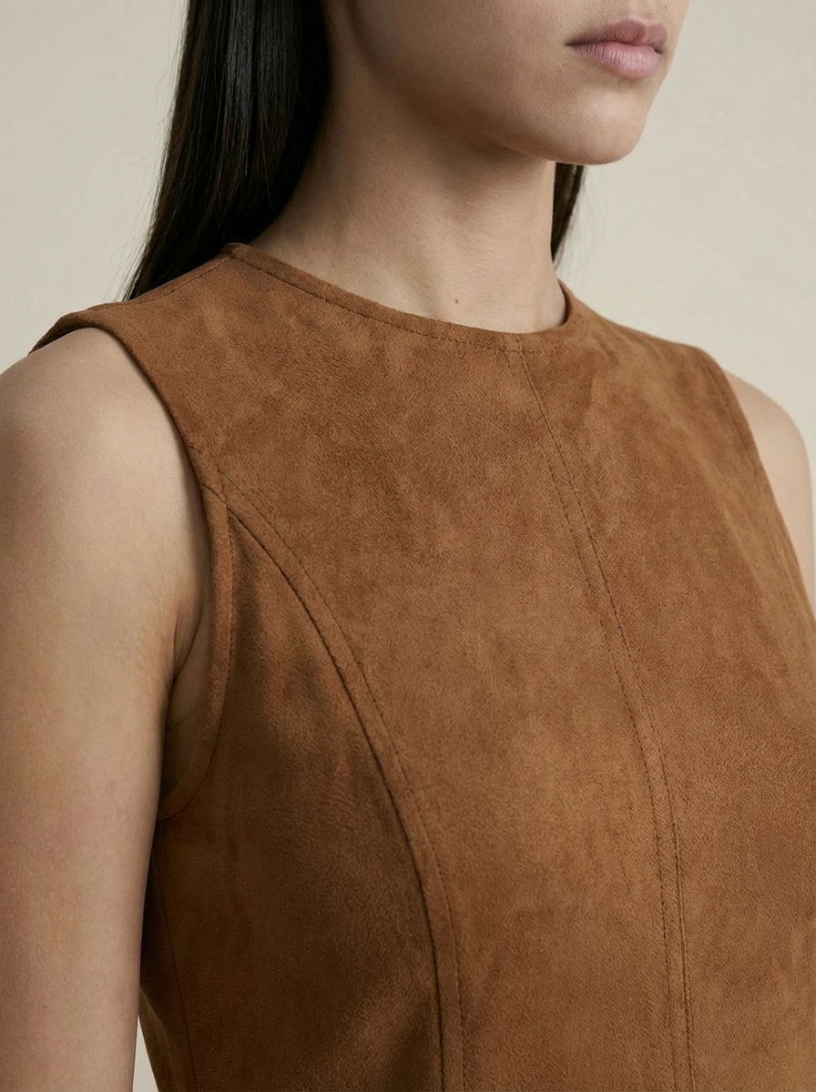 Suede Denim Backless a Line Mini Dress
