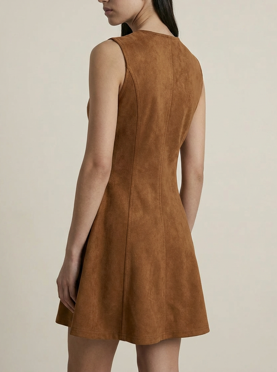 Suede Denim Backless a Line Mini Dress
