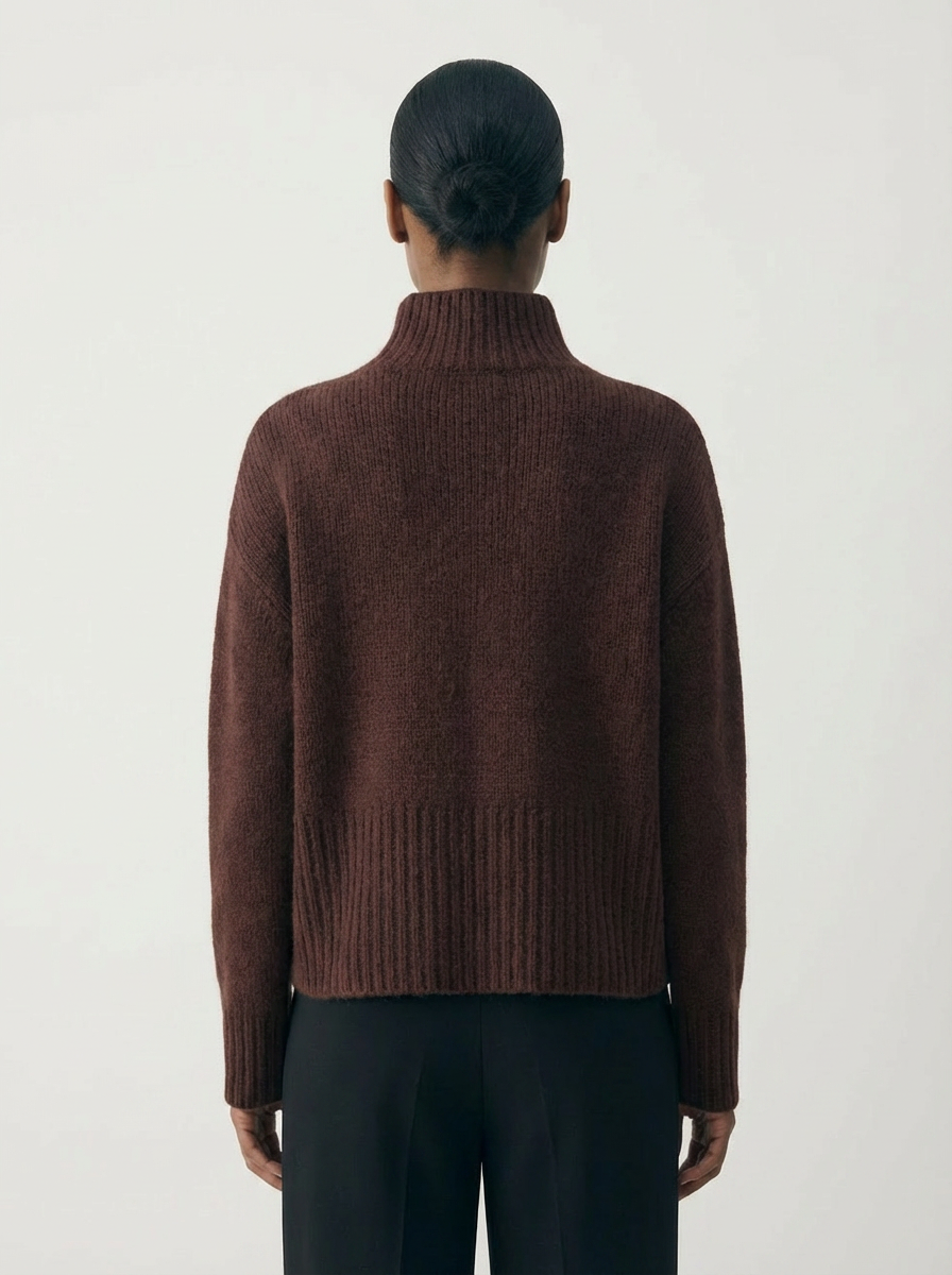 Pull à col montant carré marron chocolat