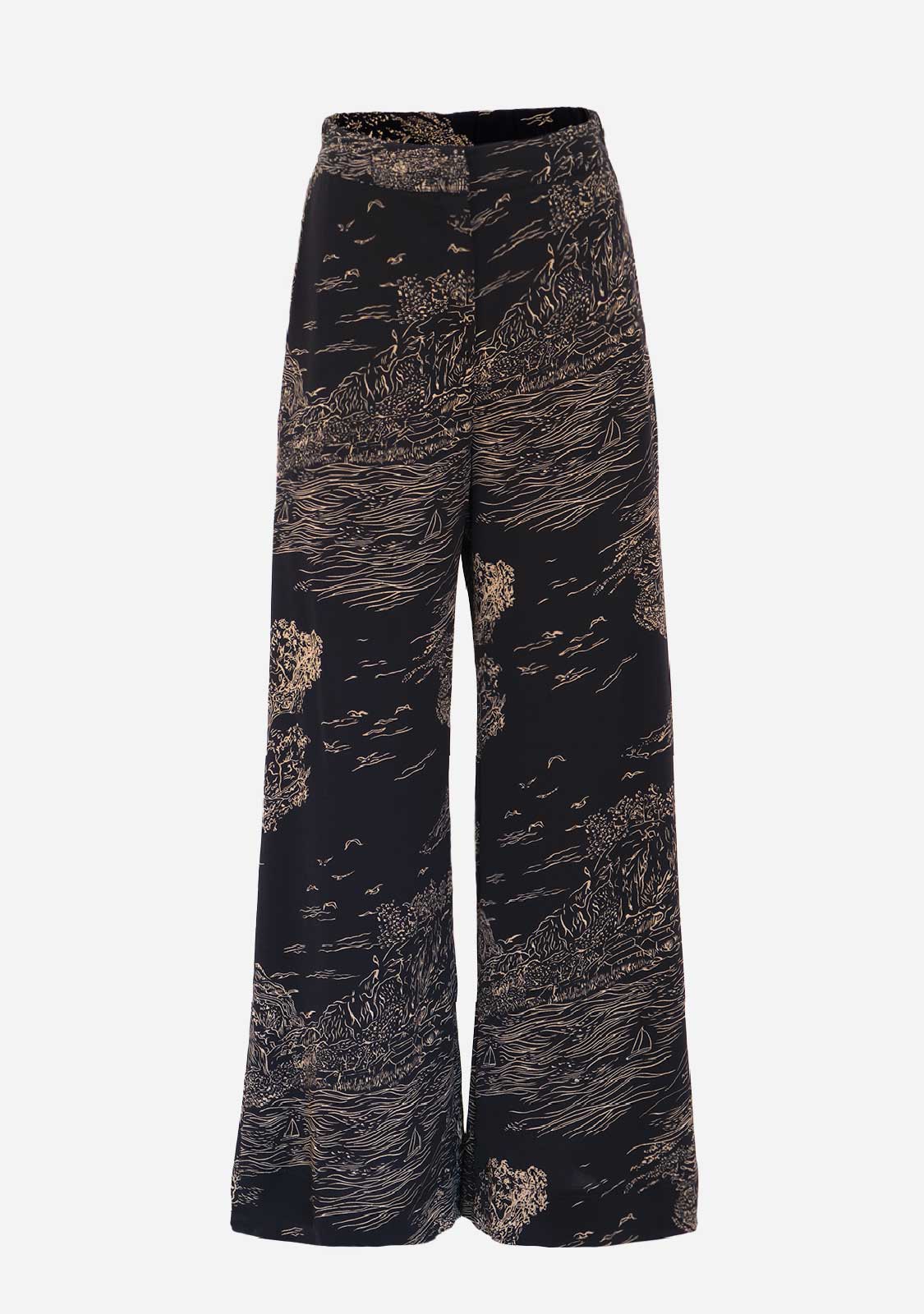 Floral Wide Leg Trousers Black Taupe Medium at The Latest Scoop