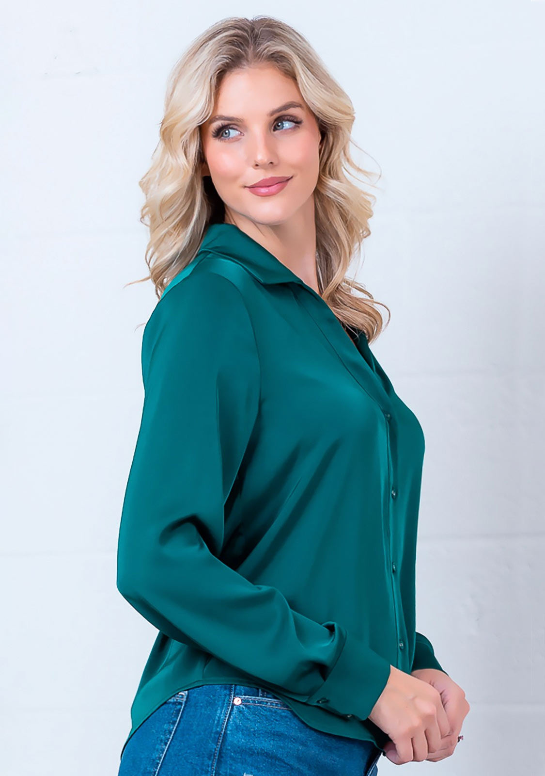 Long Sleeve Fine Satin Button-Up Shirt The Latest Scoop