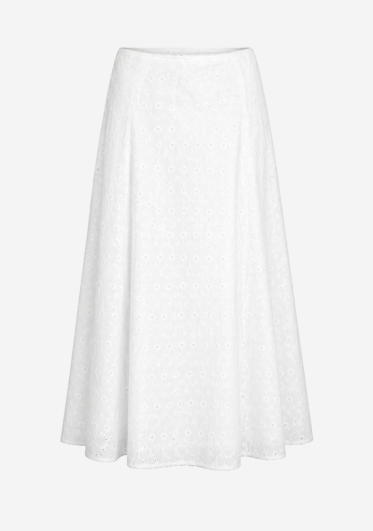 Eyelet Pattern Midi Skirt White