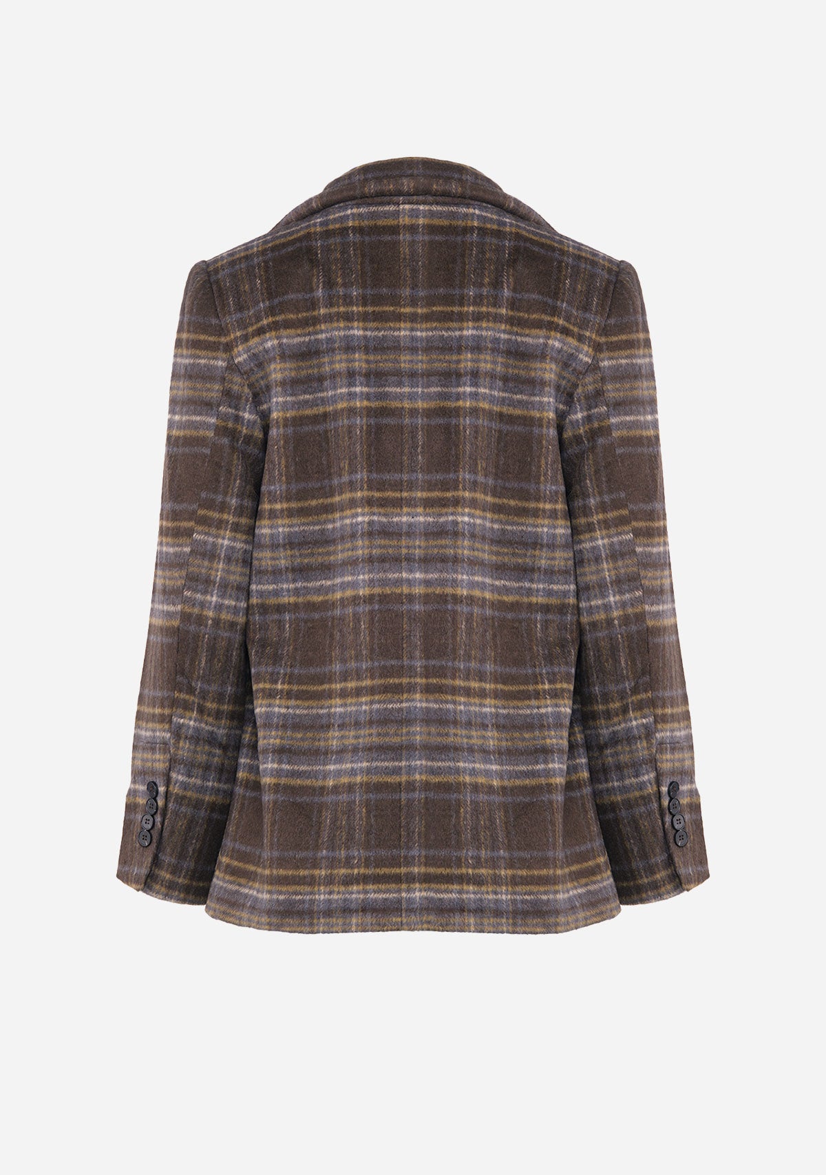 Plaid Notch Collar Button Front Long Line Coat Brown Multi