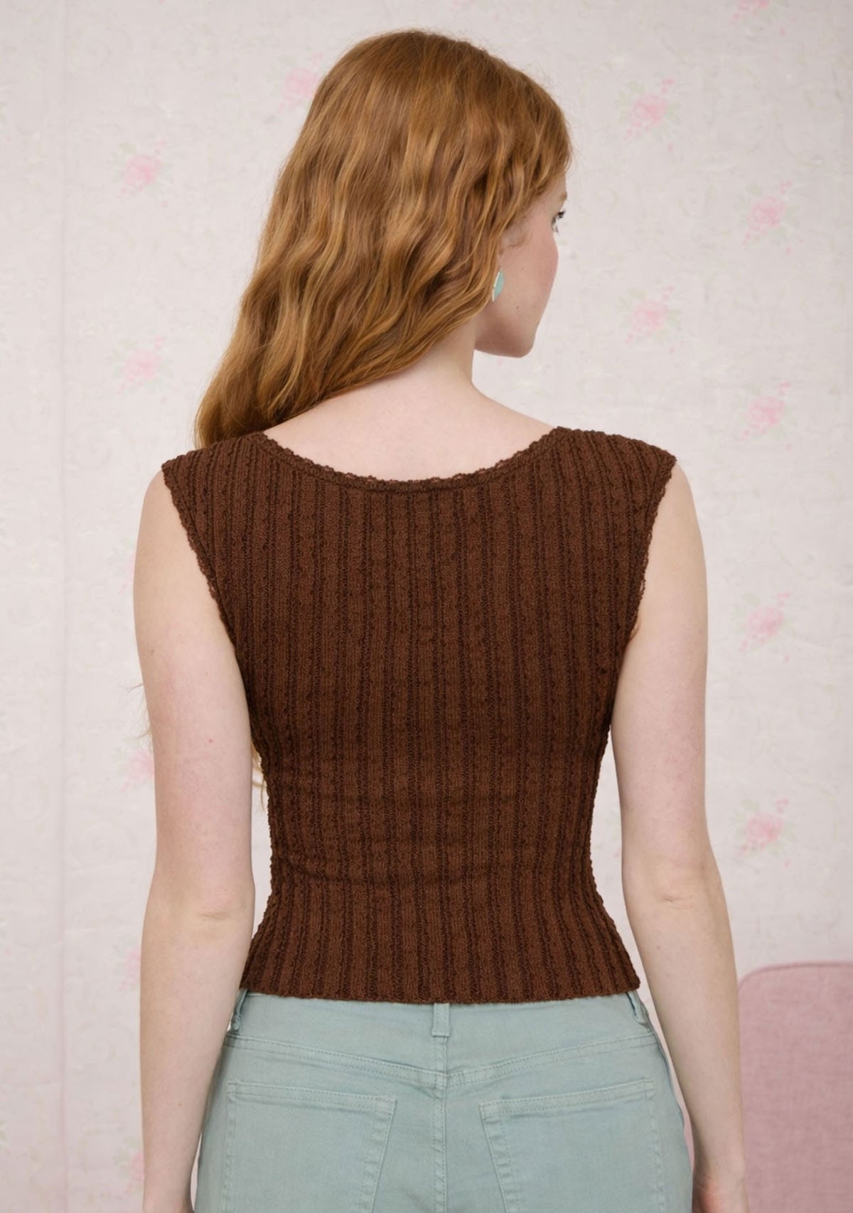 Textured Ribbed Pattern Short Sleeve Knit Top Brown The Workshop