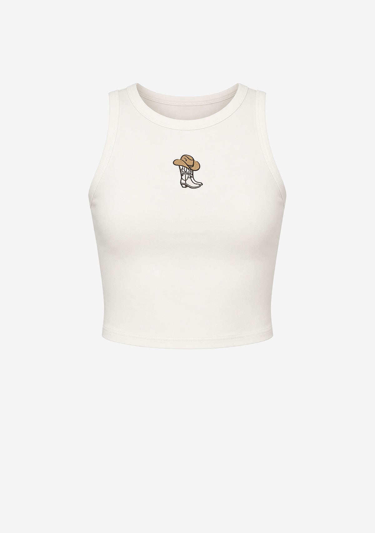 Western Motif Sleeveless Crop Top Ivory