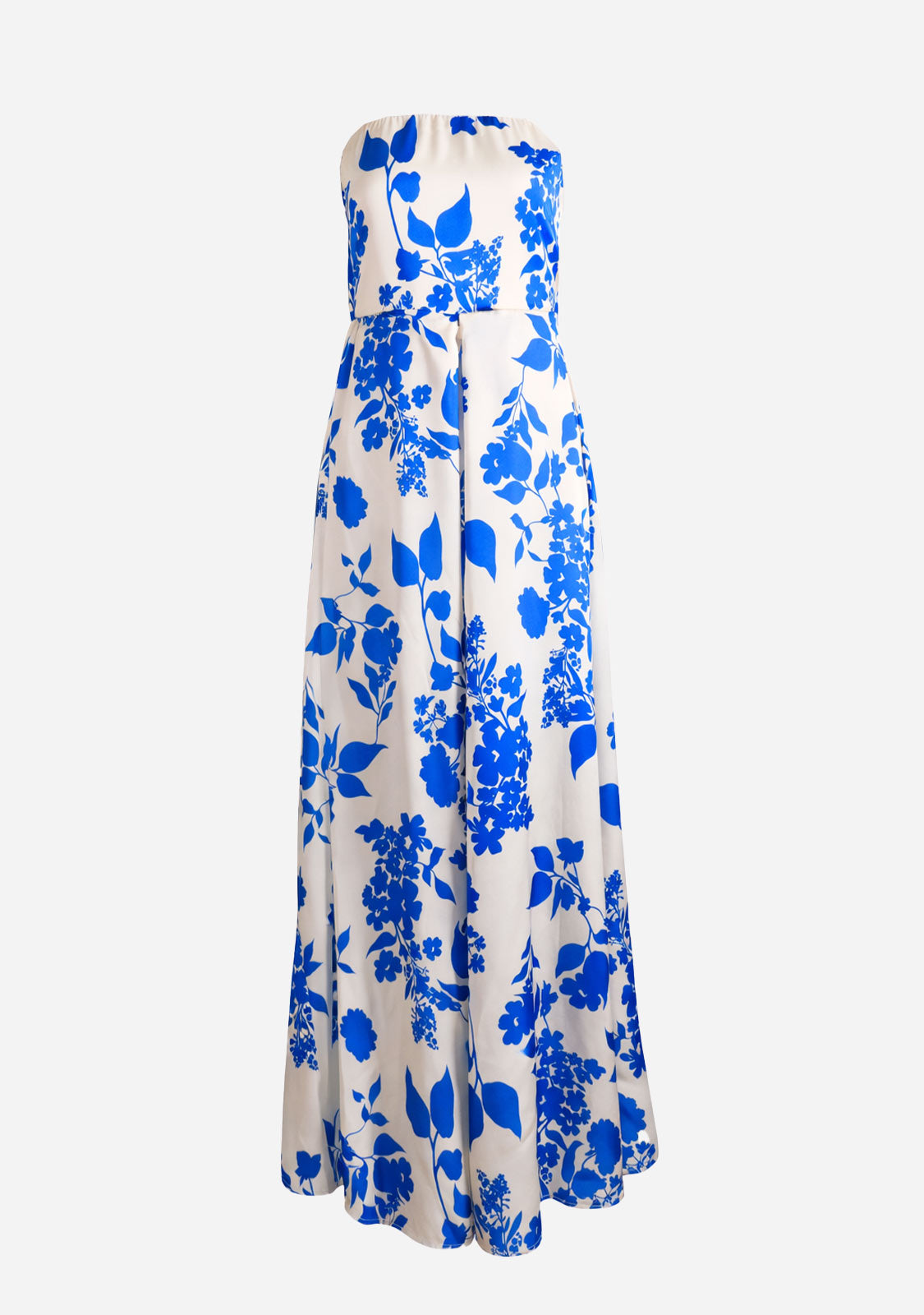 Tube Tie Back Chest Elastic Back Waisted Jumpsuit White/Blue