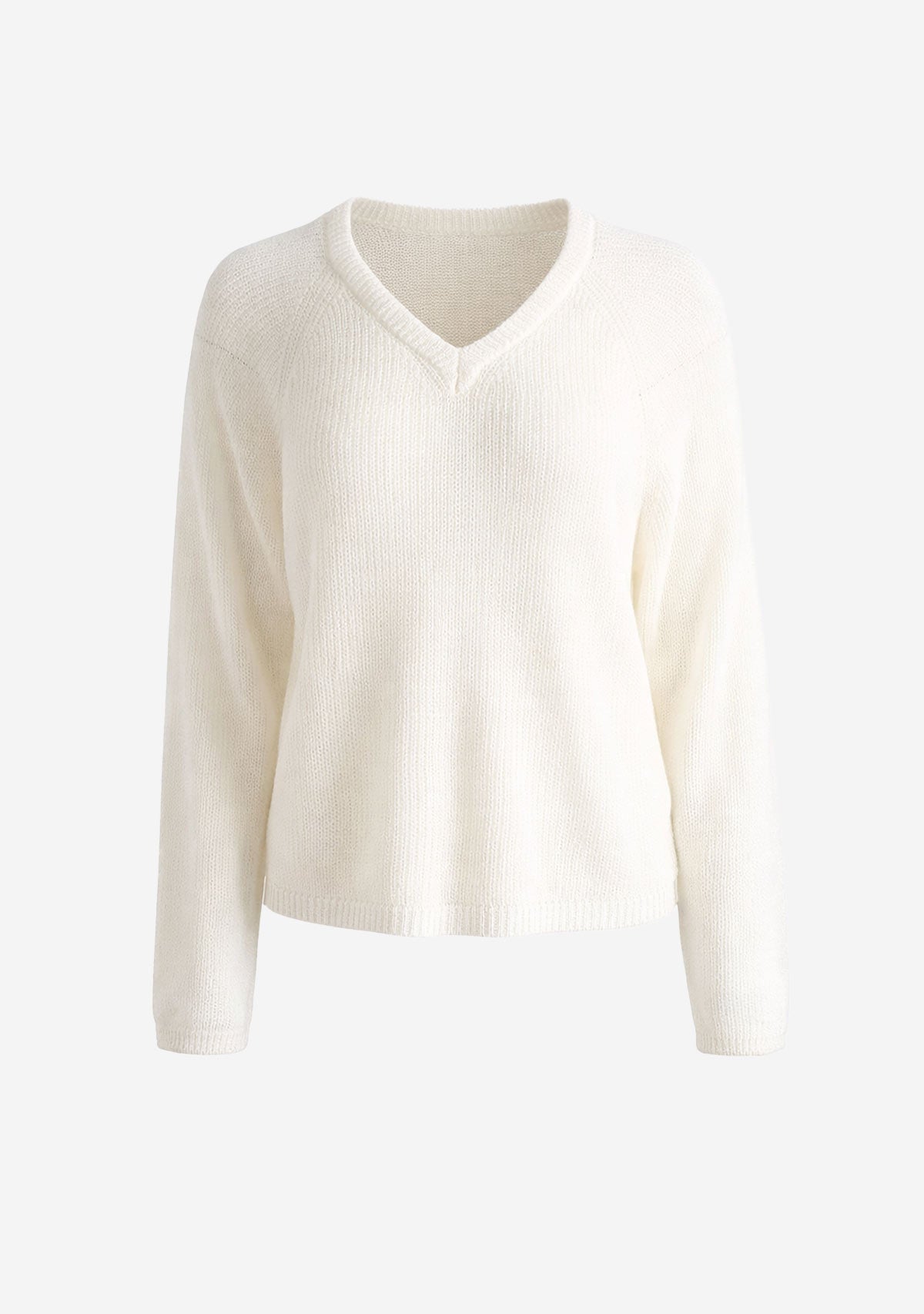 Pull en maille à col V blanc cassé