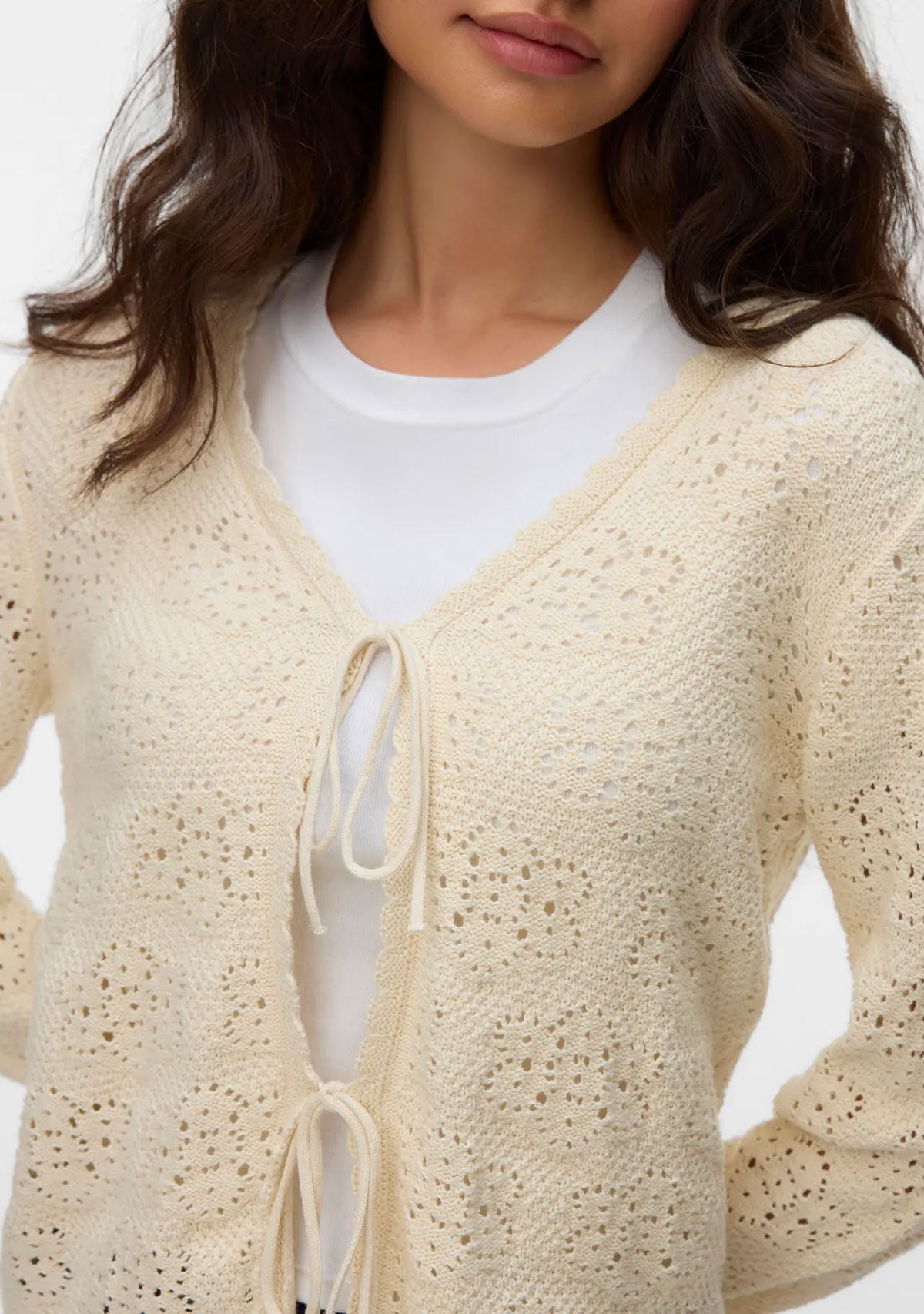 Vmava Ls V-Neck Tie String Cardigan Birch