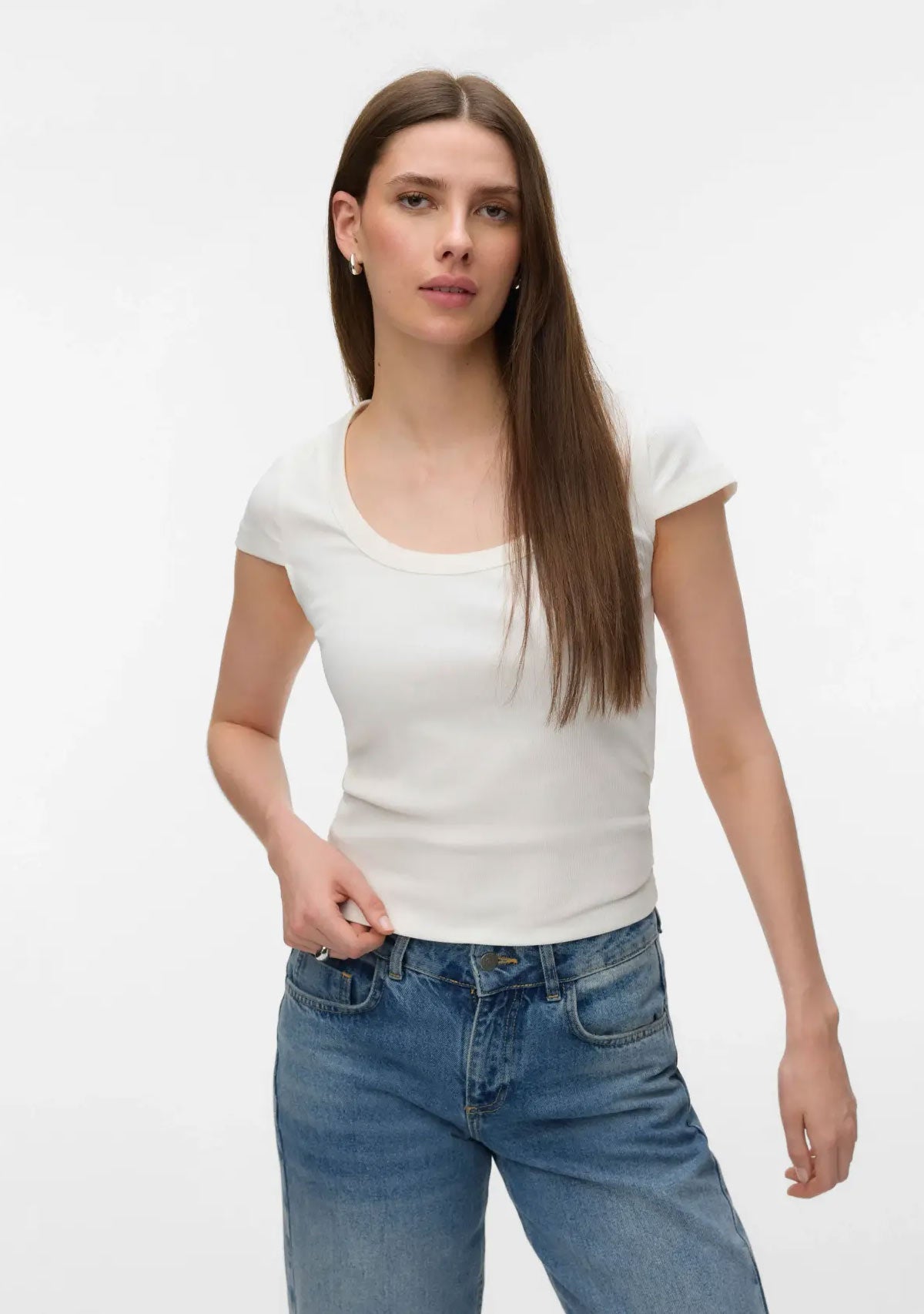 Vmchloe Cs Short U-Neck Snow White Vero Moda