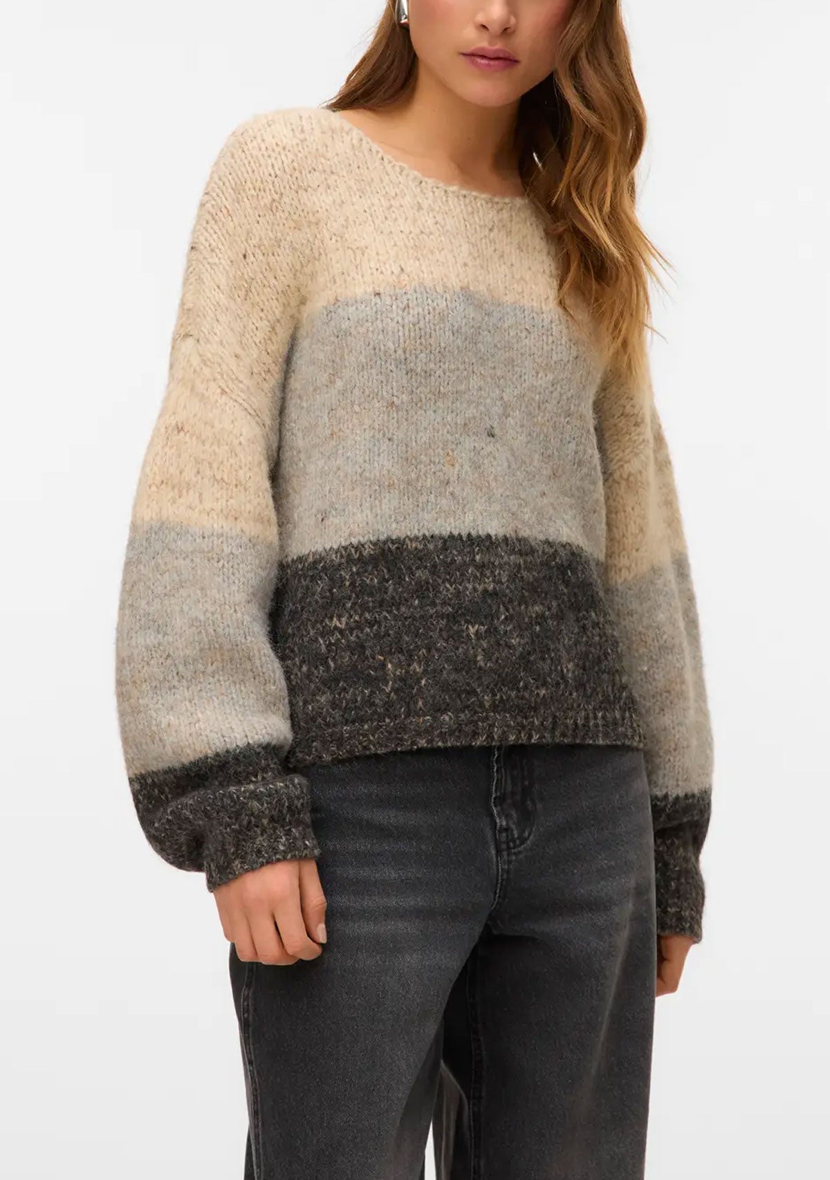 VMJenna Ls Boatneck Pullover Prm Oatmeal