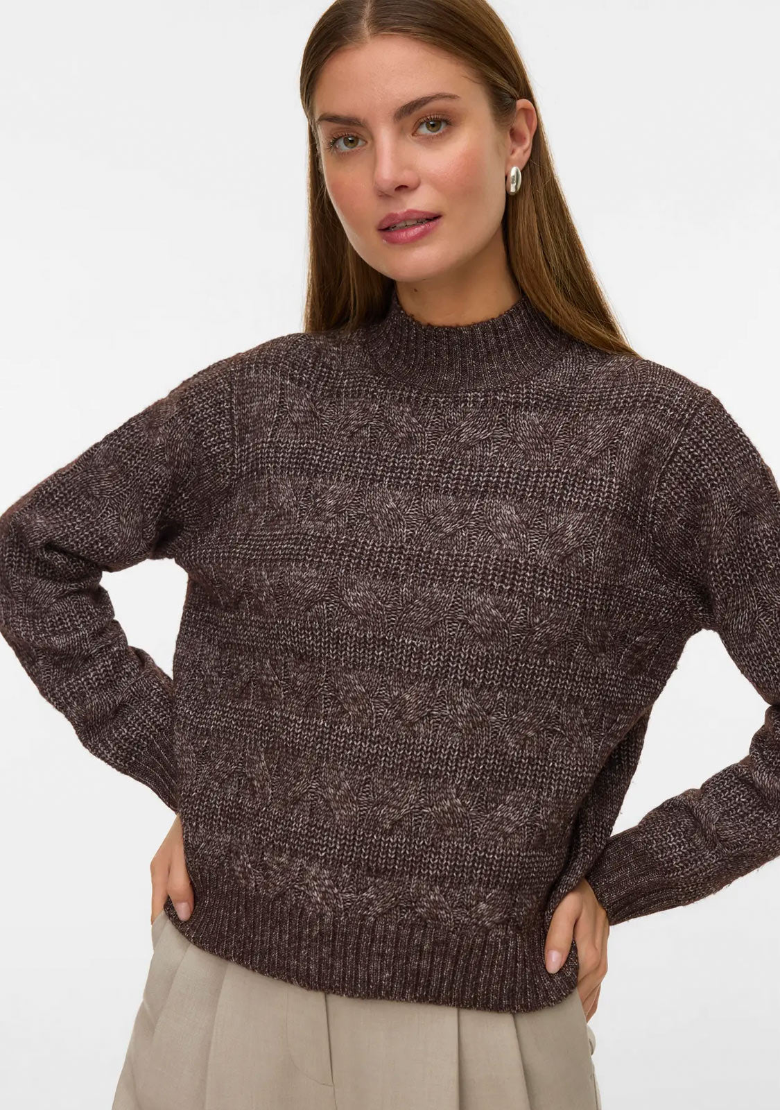 VMVirgo Ls Highneck Pullover Bf Chocolate Torte