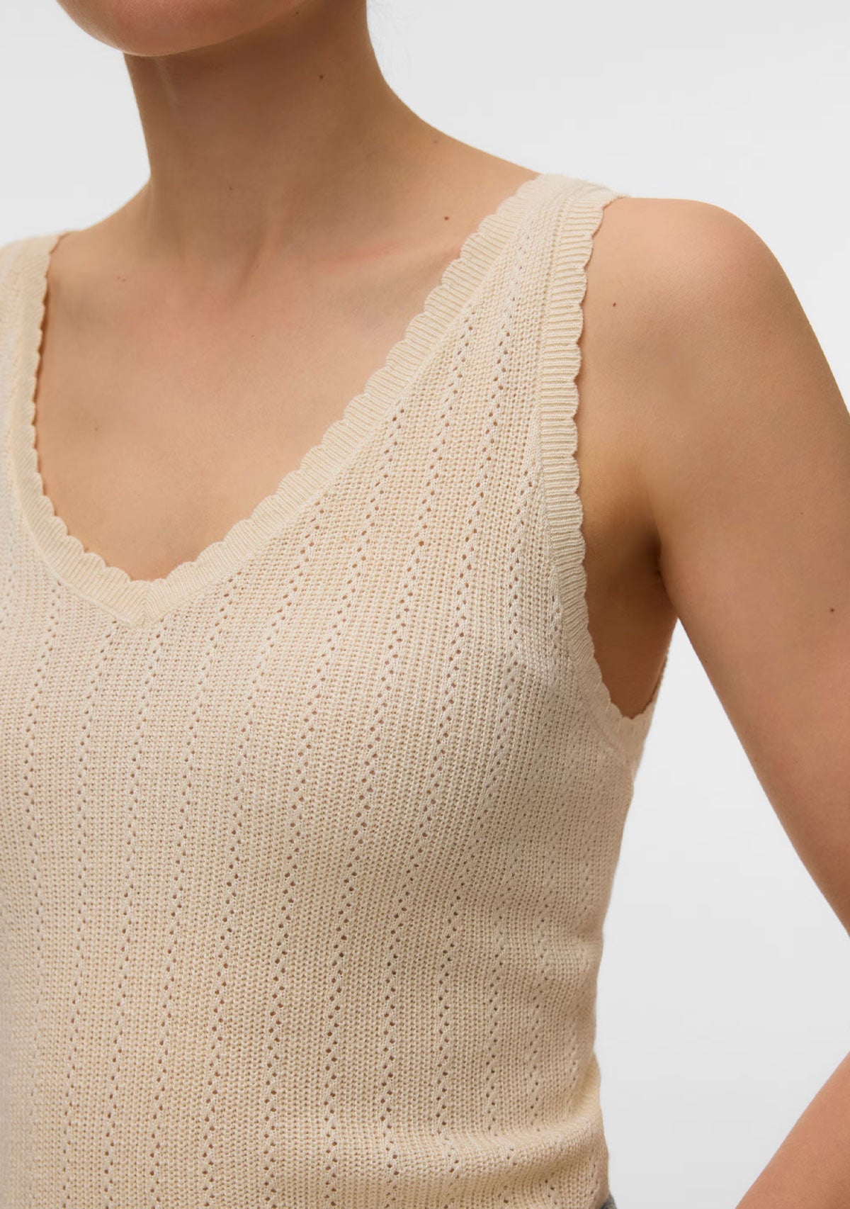 Vm New Lex Pointelle V-Neck Top Noos Birch Vero Moda