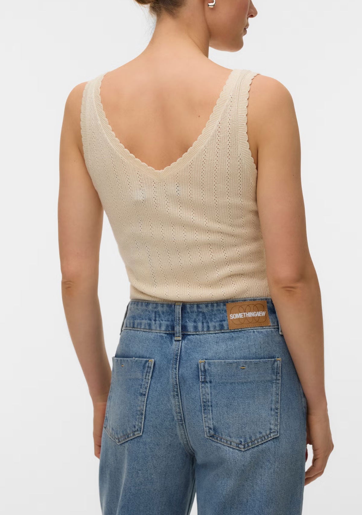 Vm New Lex Pointelle V-Neck Top Noos Birch Vero Moda
