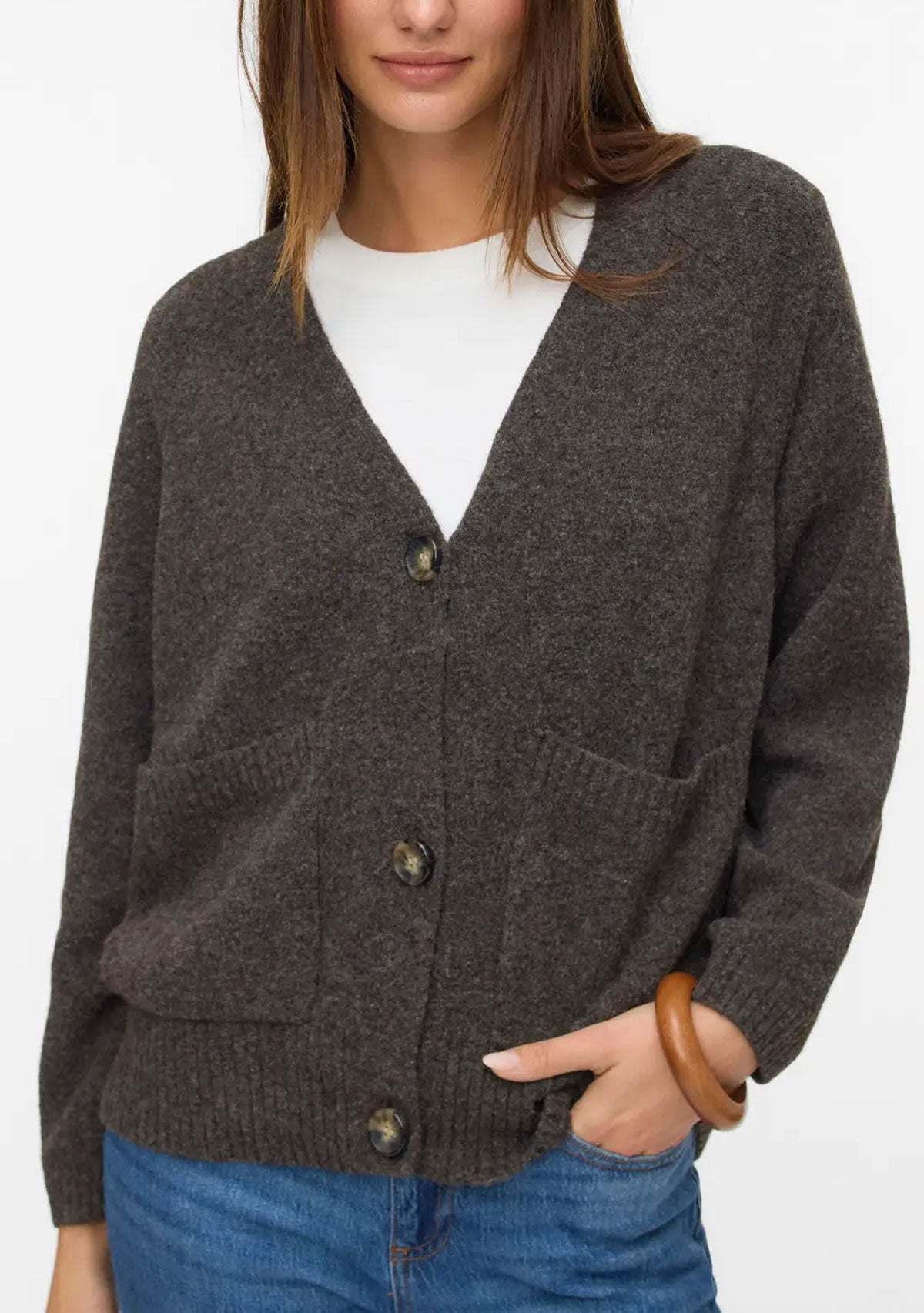 VM Boom LS V-Neck Button Cardigan Chocolate Torte