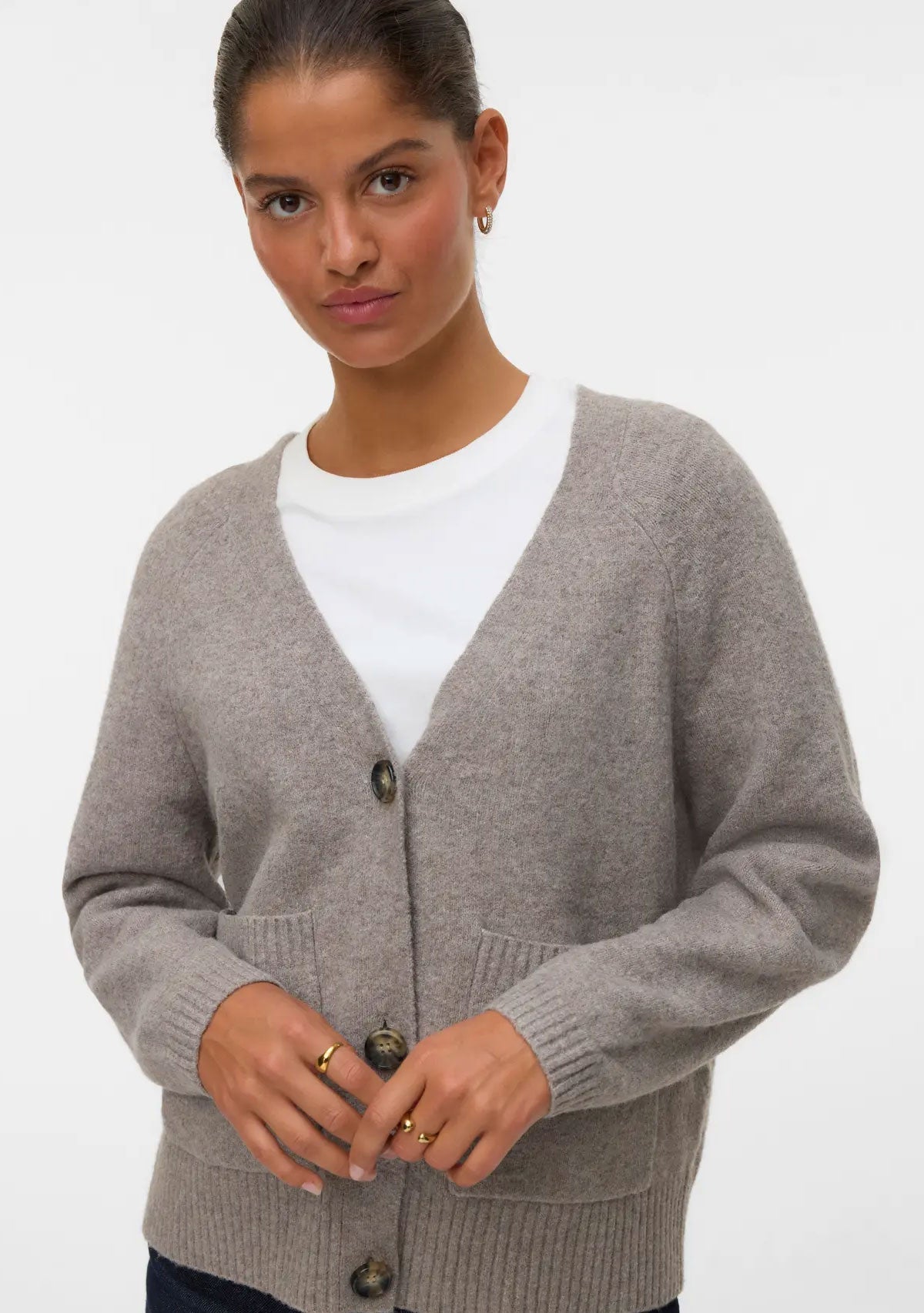 VM Boom LS V-Neck Button Cardigan Moon Rock Vero Moda