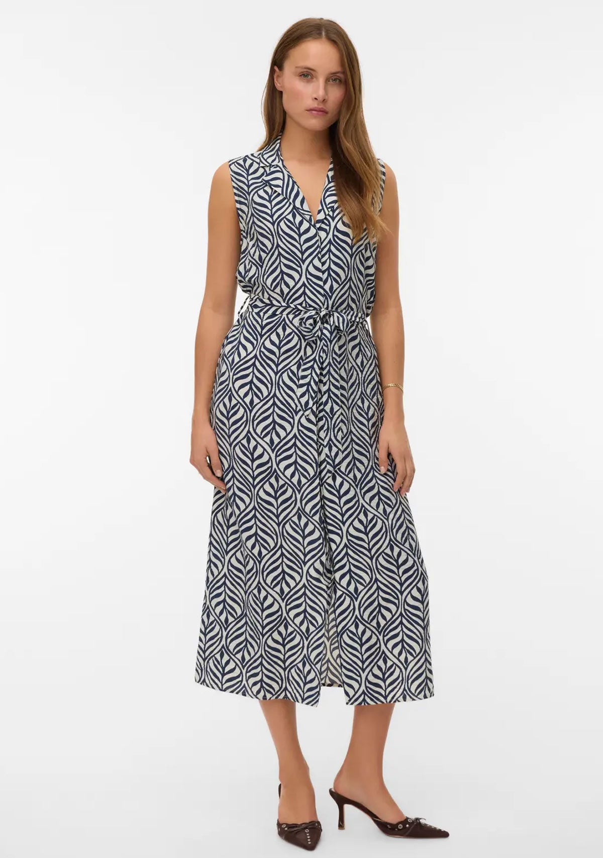 Vmjosie Sl V-Neck 7/8 Dress Birch Navy Blaze Bonnie