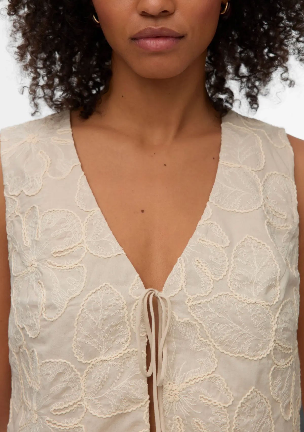 Vmmillia Sl Embroidery Waistcoat Oatmeal