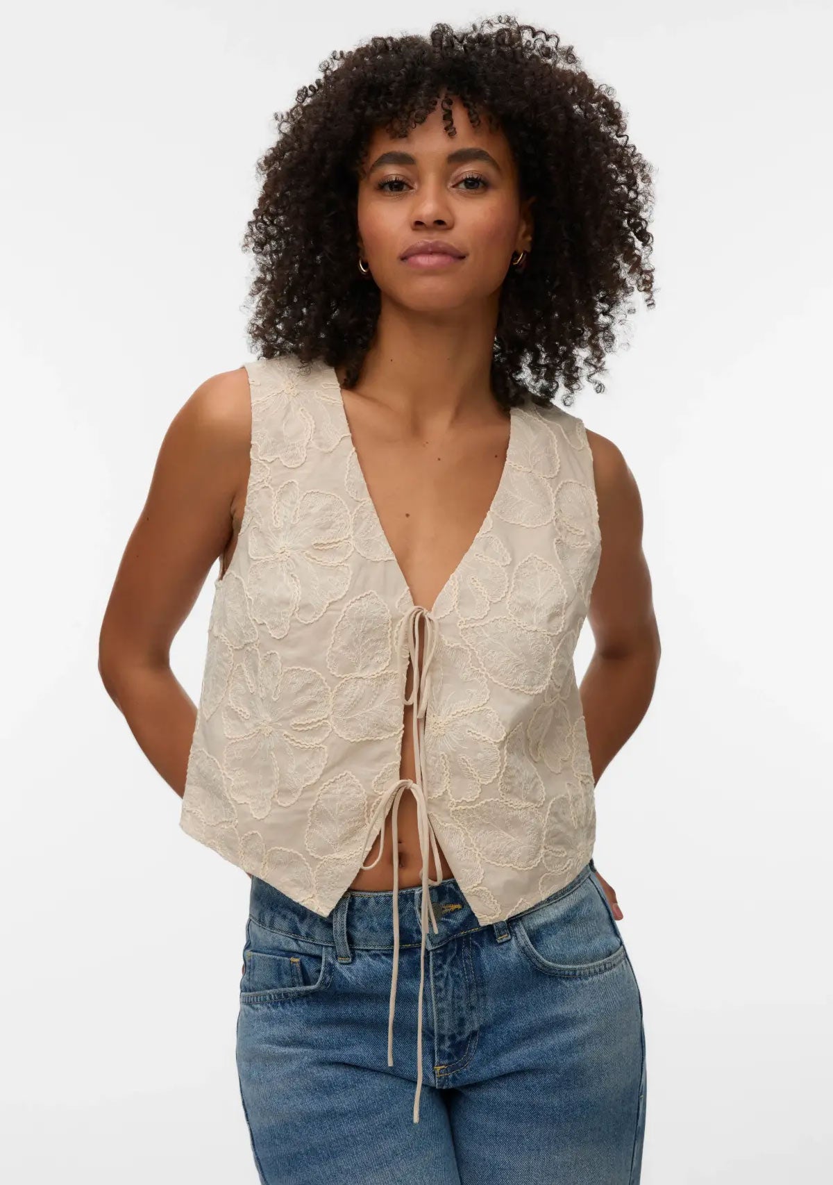 Vmmillia Sl Embroidery Waistcoat Oatmeal