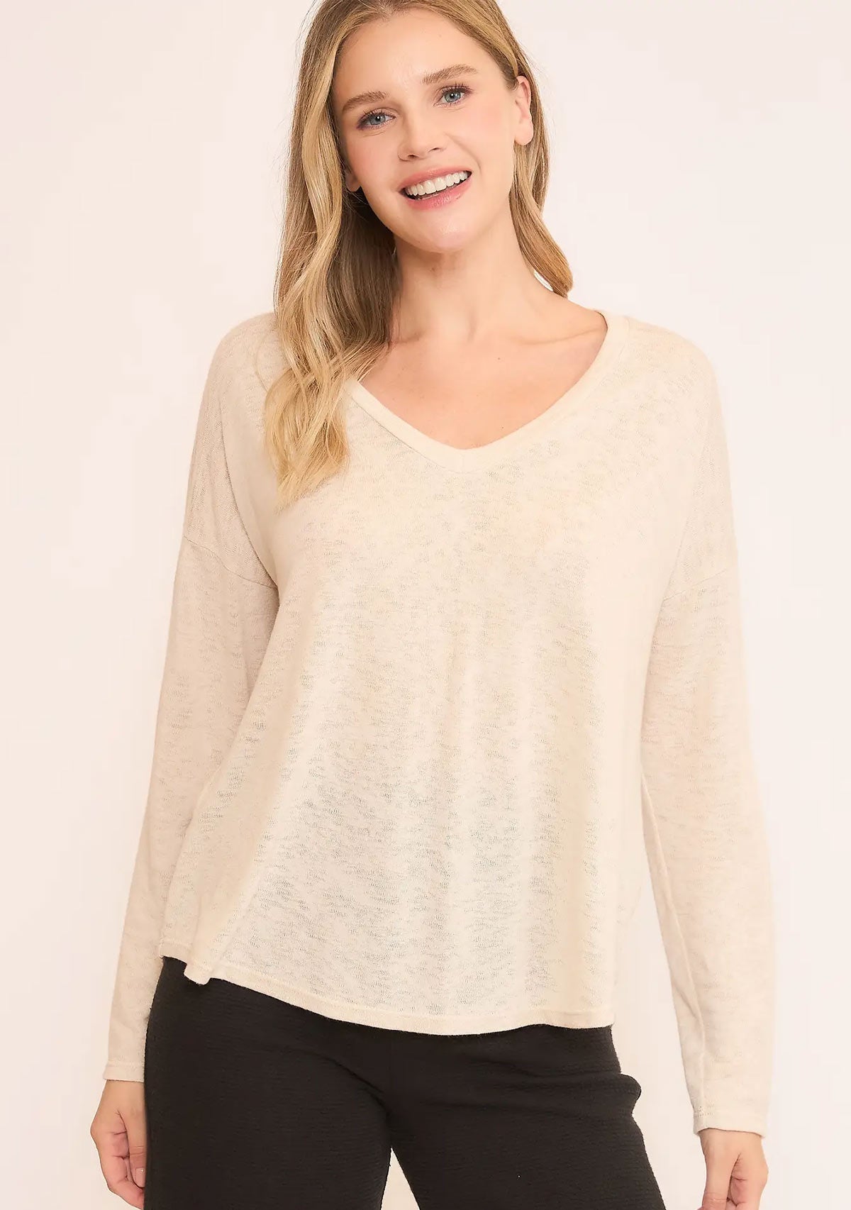 Hacci Slub V-Neck Drop Shoulder L/S Top Natural The Latest Scoop