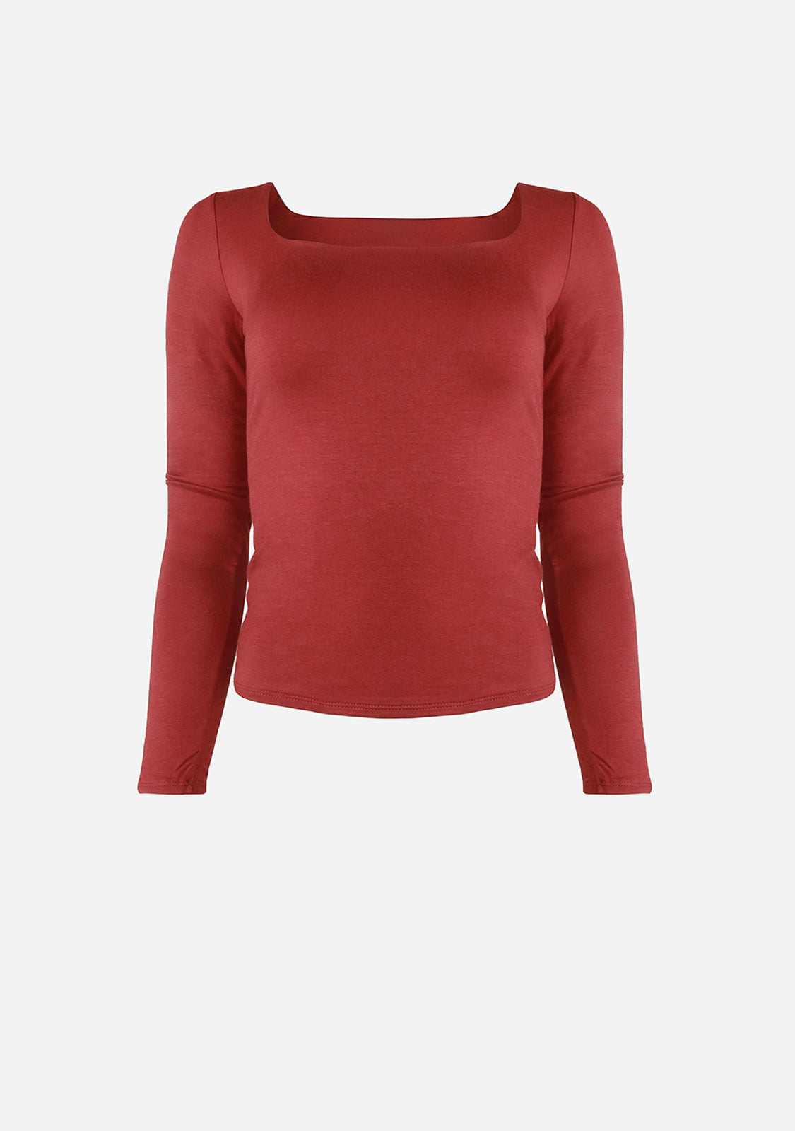 Double Layered Square Neck L/S Top Red Brown