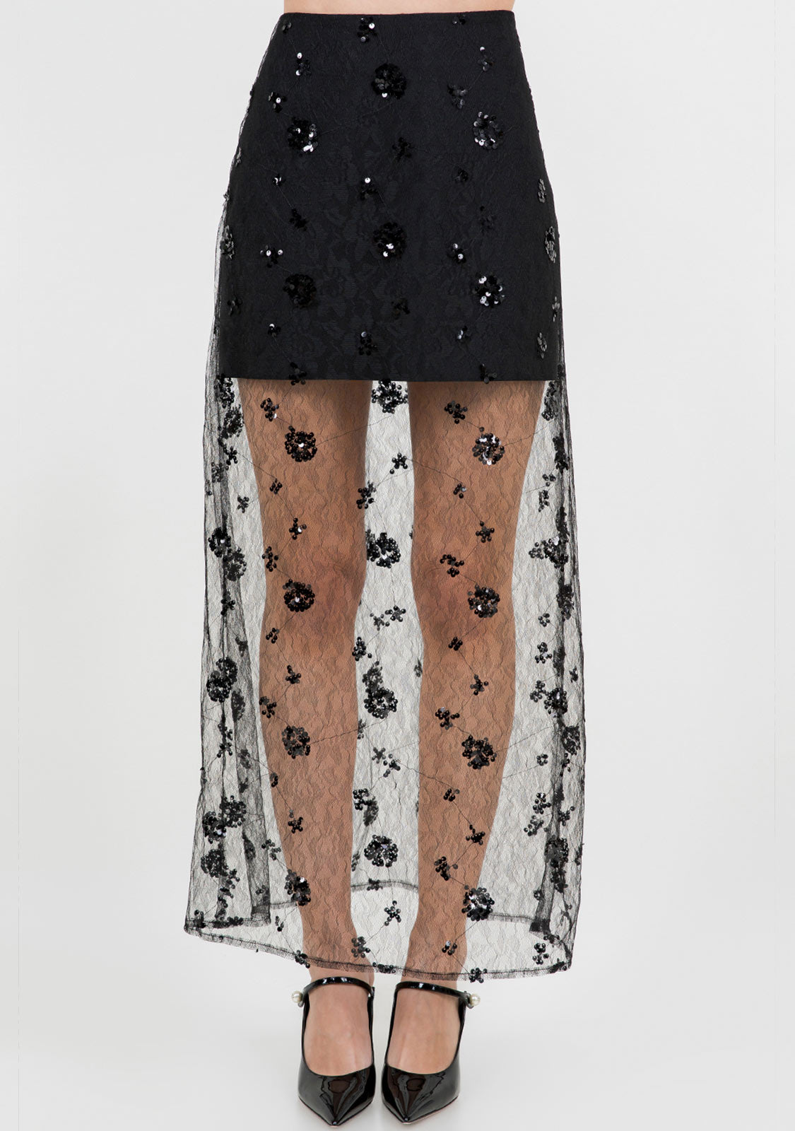 Black Mesh Overlay Skirt Black