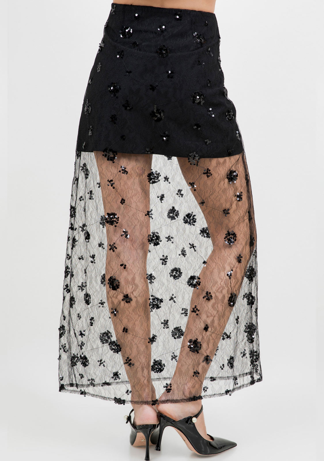 Black Mesh Overlay Skirt Black