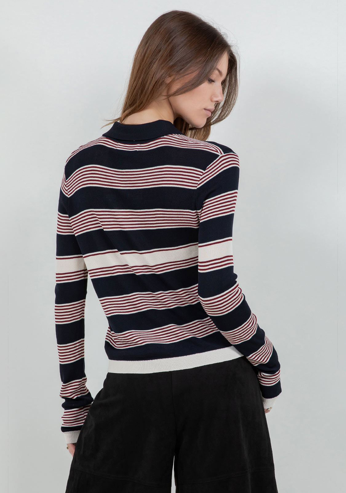 Striped Polo Collar Cardigan