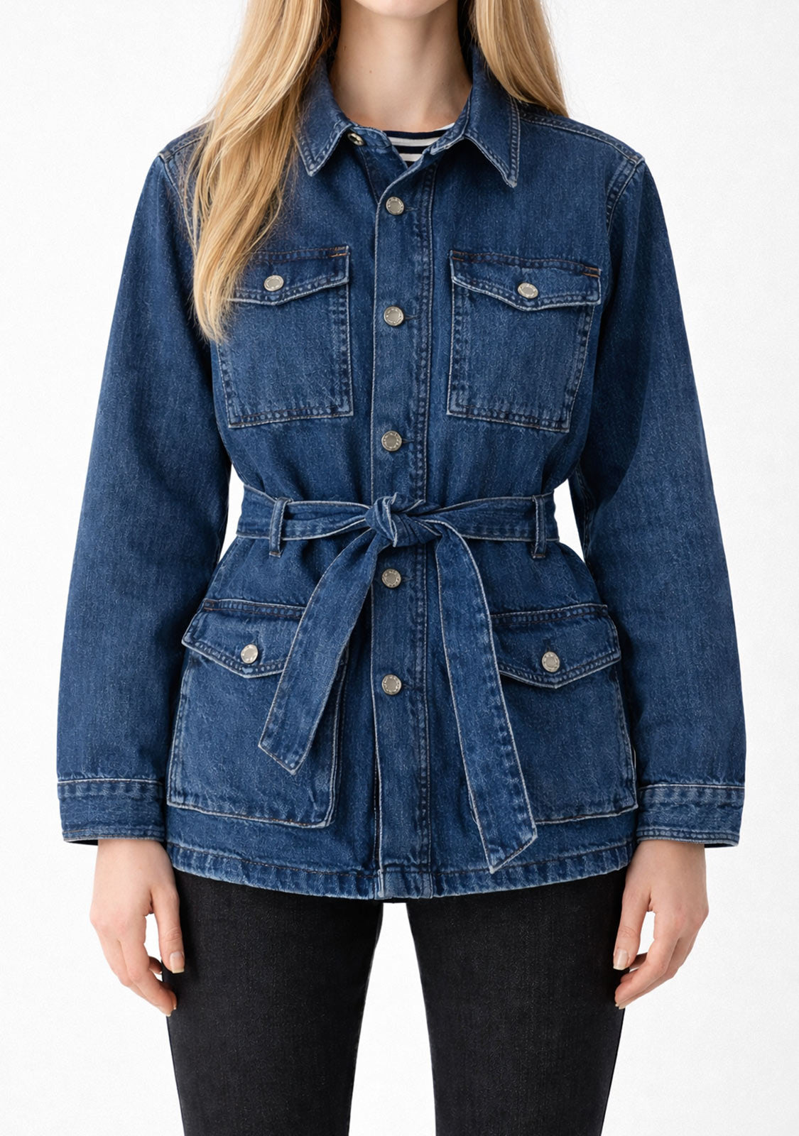 Worked out belted denim jacket Framework