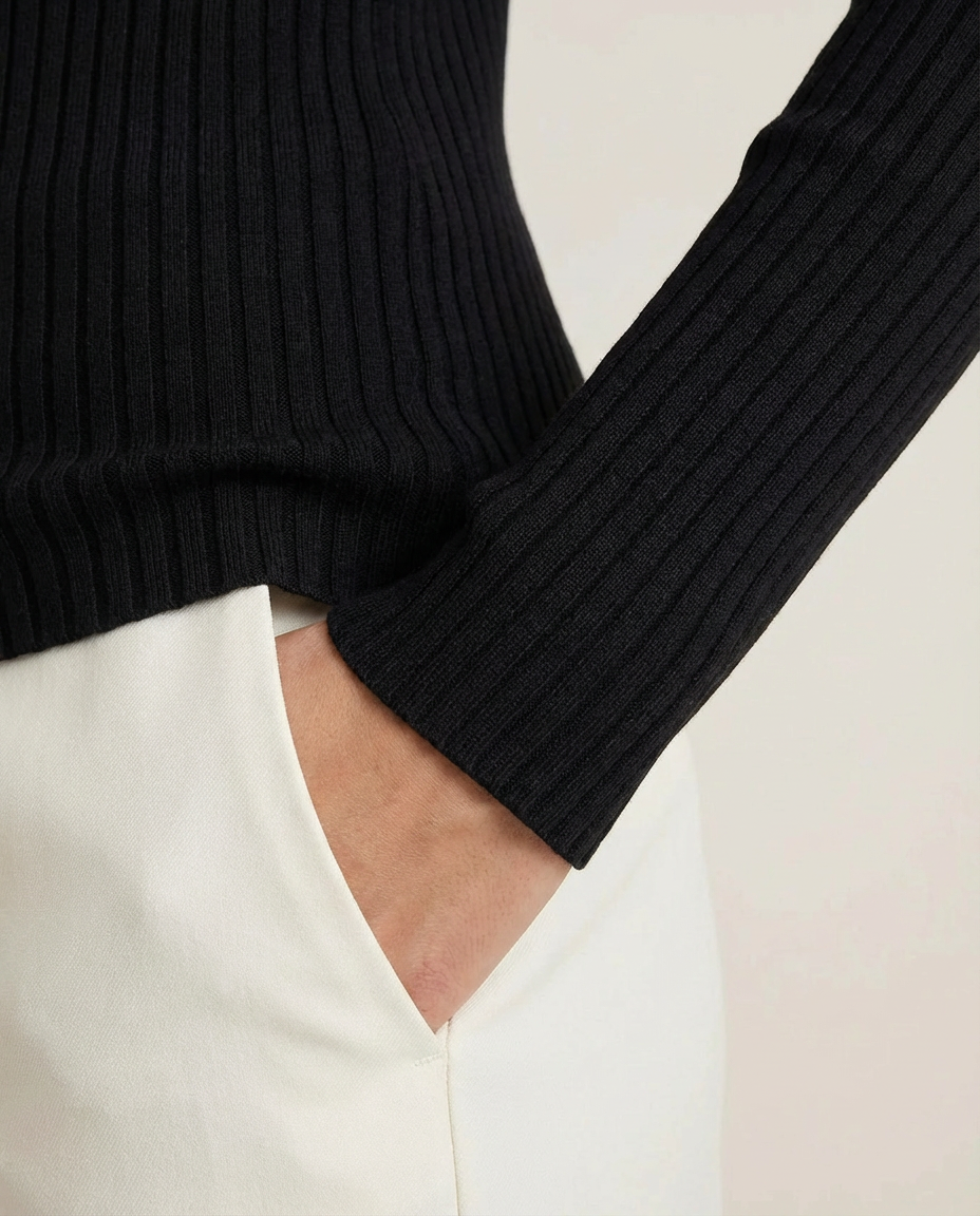Zip Front Fitted Long Sleeve Top Black Slow High