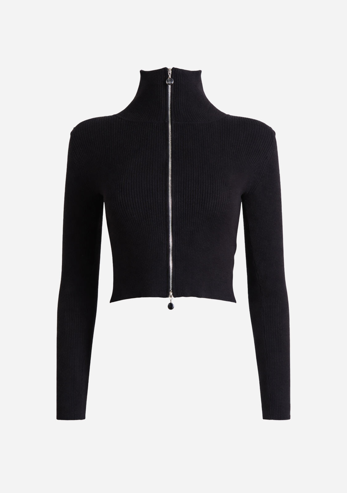 Zip Front Knit Cardigan Black Slow High