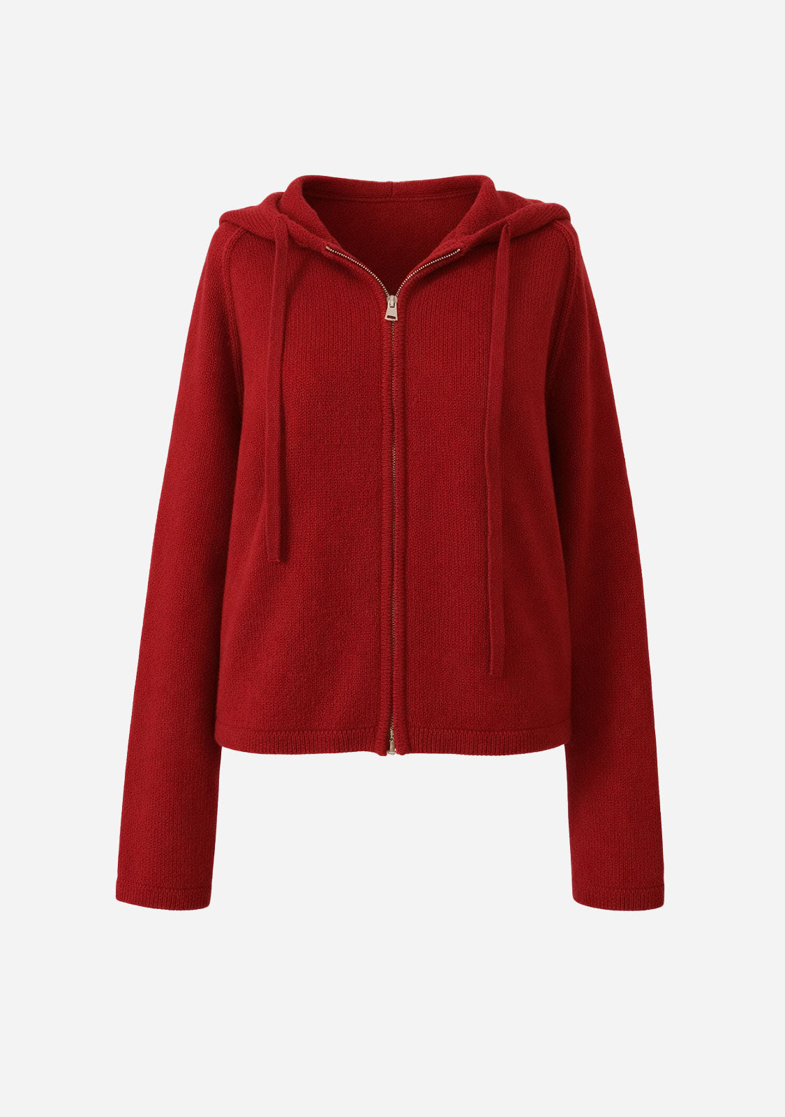 Zip Up Knit Hoodie Red
