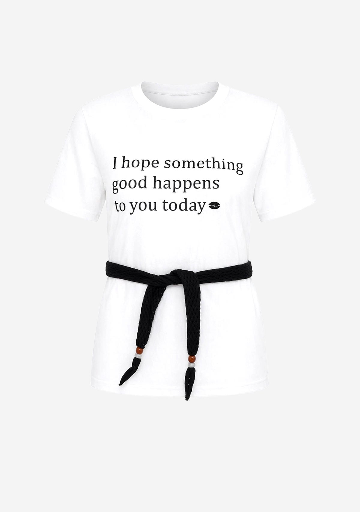 Graphic Tee with Tie Belt White