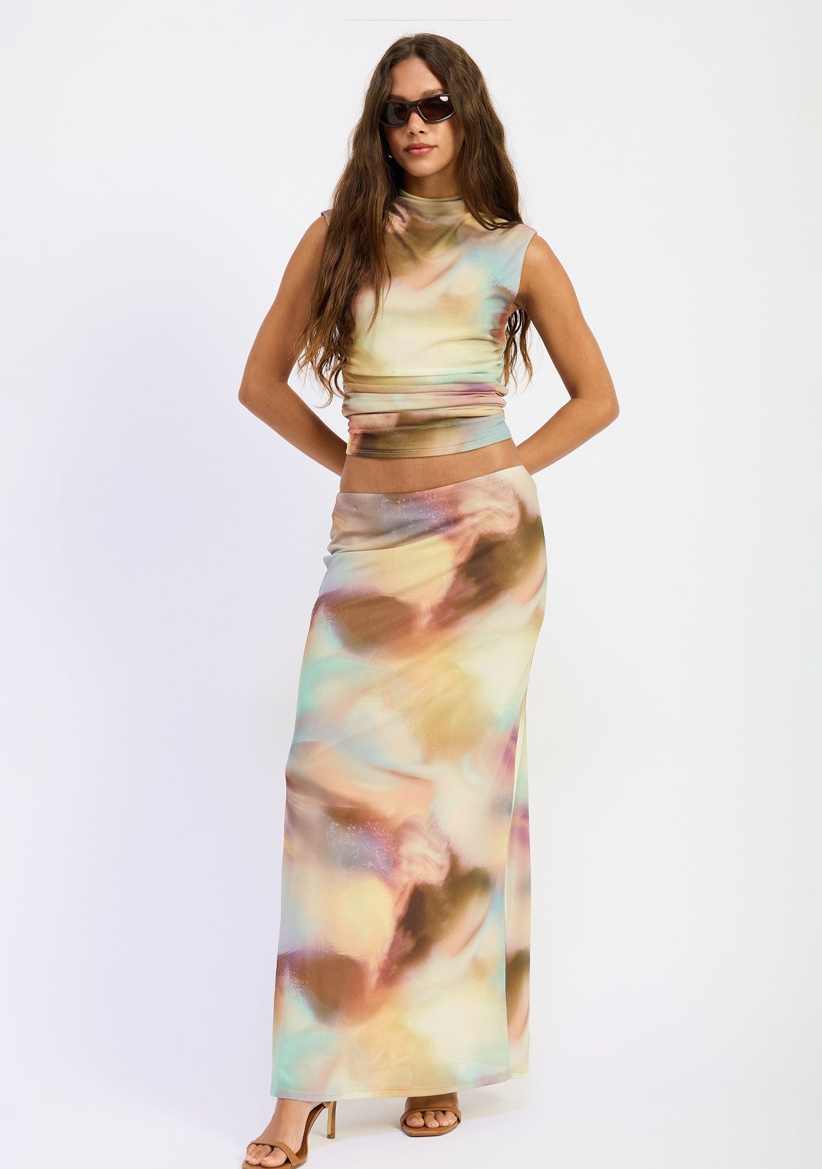 Drop Shoulder Mesh Top Multi
