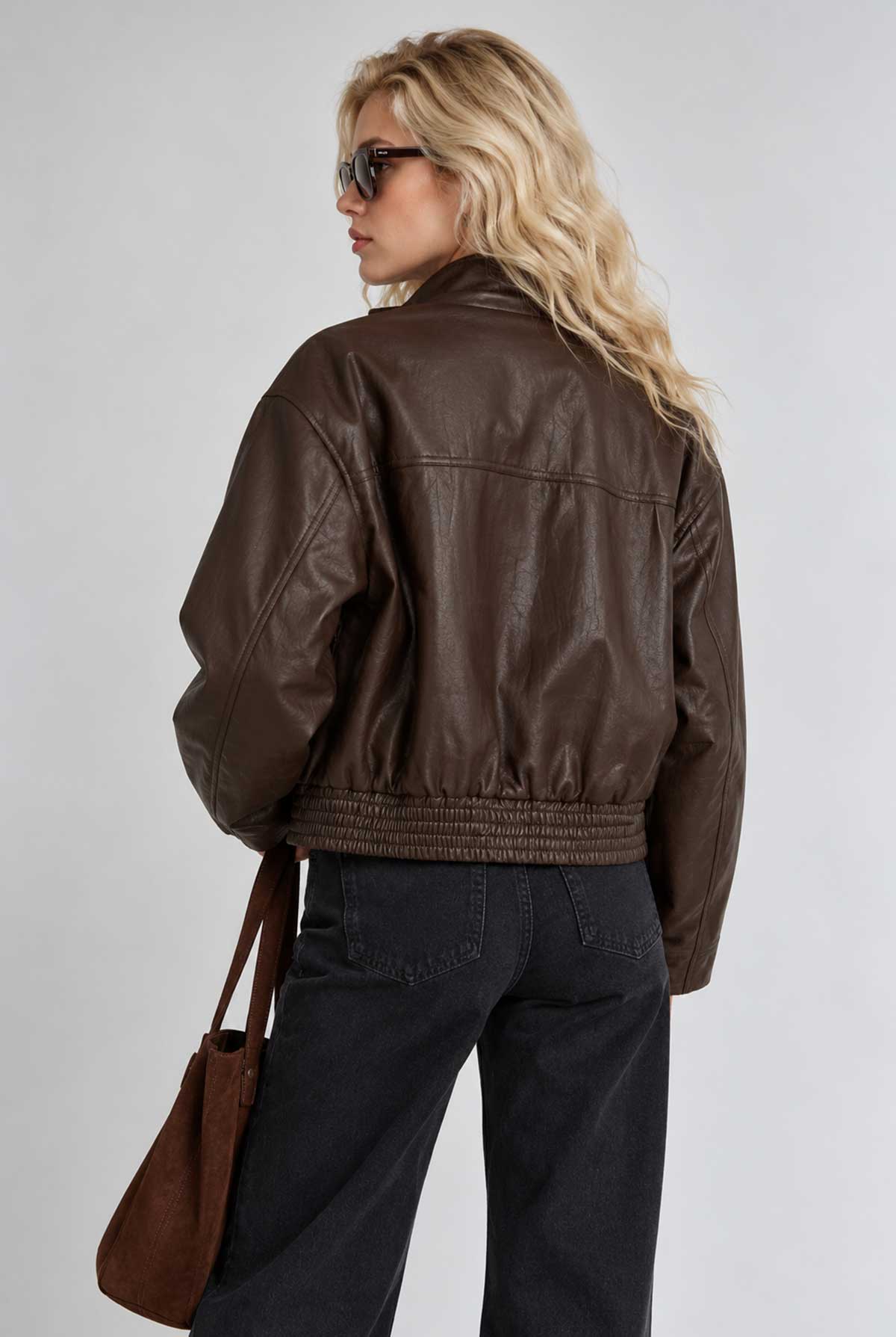 Oversized Faux Leather Zip Up Bomber Jacket Dress Forum Inc.