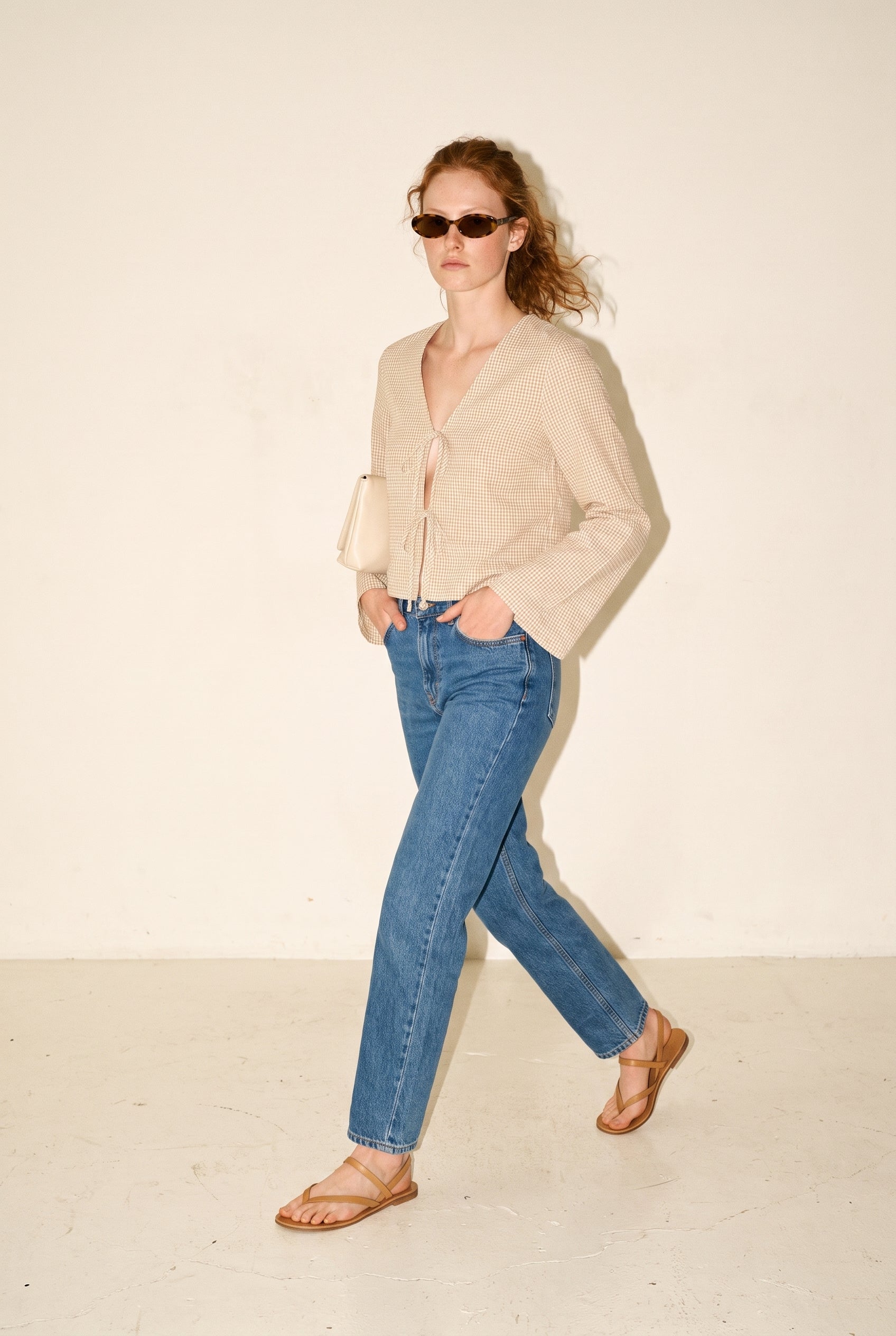 Jx zoe Seersucker Tie Shirt Cornstalk White JJXX