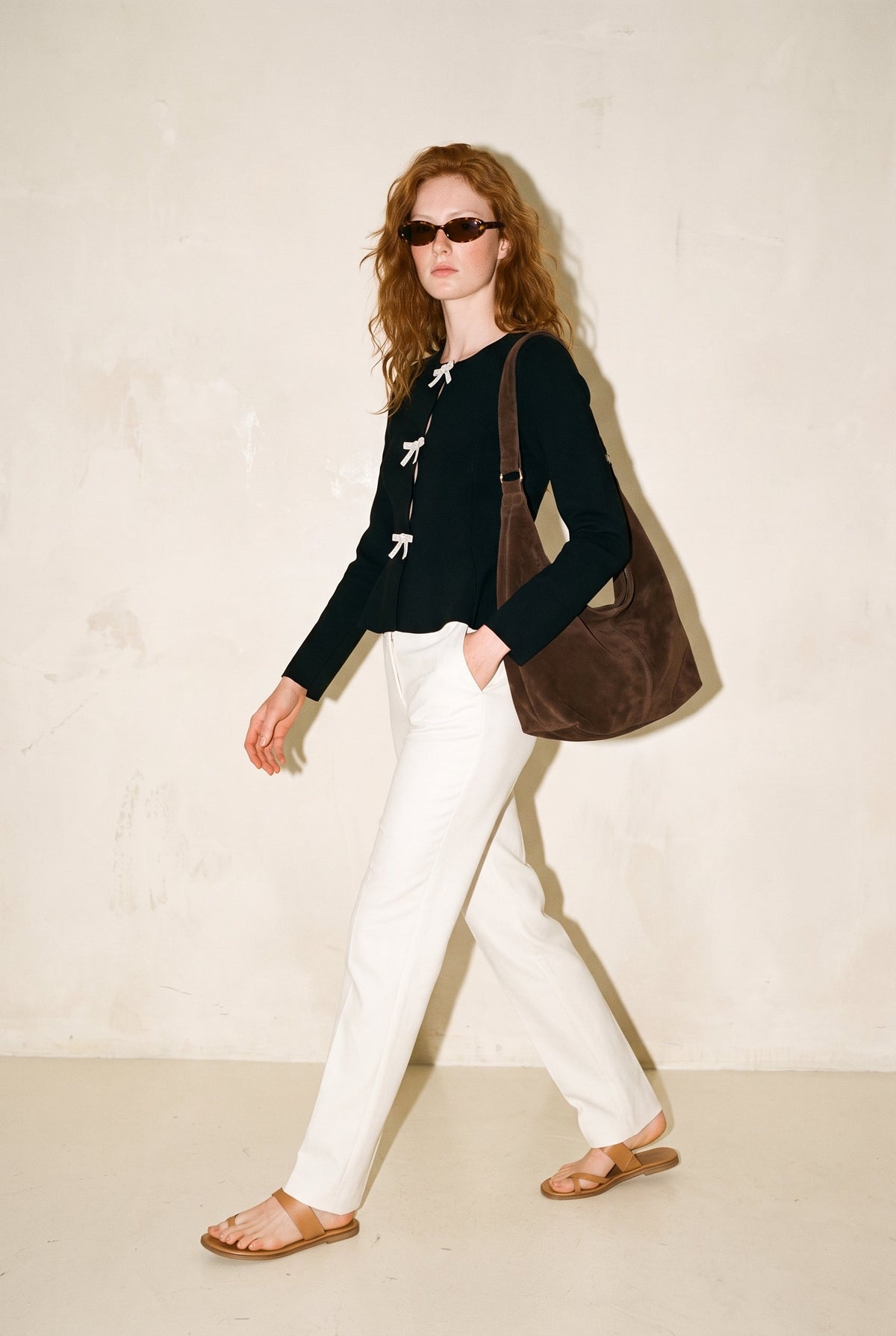 Jewel Bow Front Knit Top Black Mable