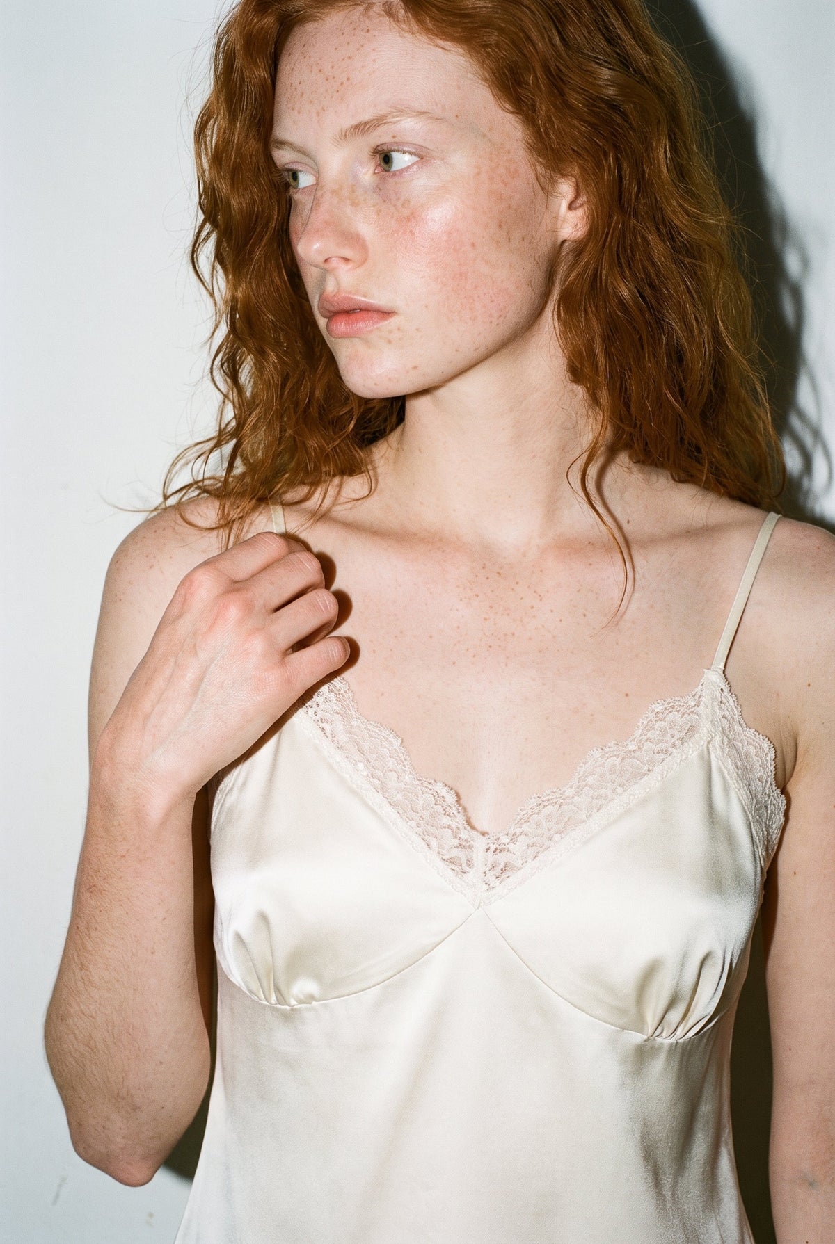 Satin Lace Trim Top Cream MOD REF