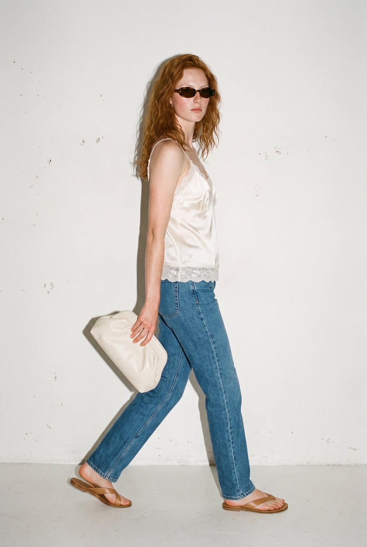 Satin Lace Trim Top Cream MOD REF