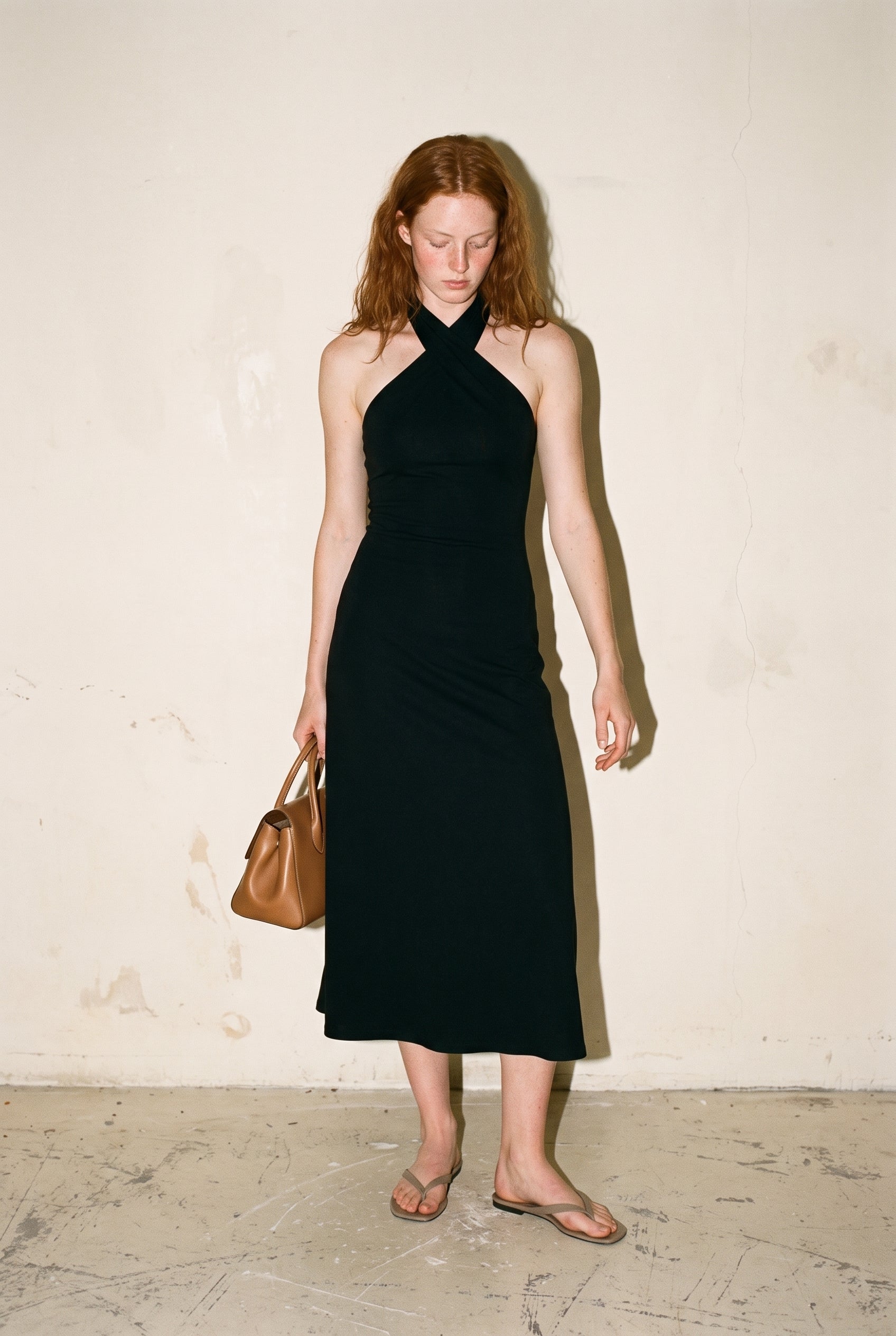 Cross Halter Midi Dress Black