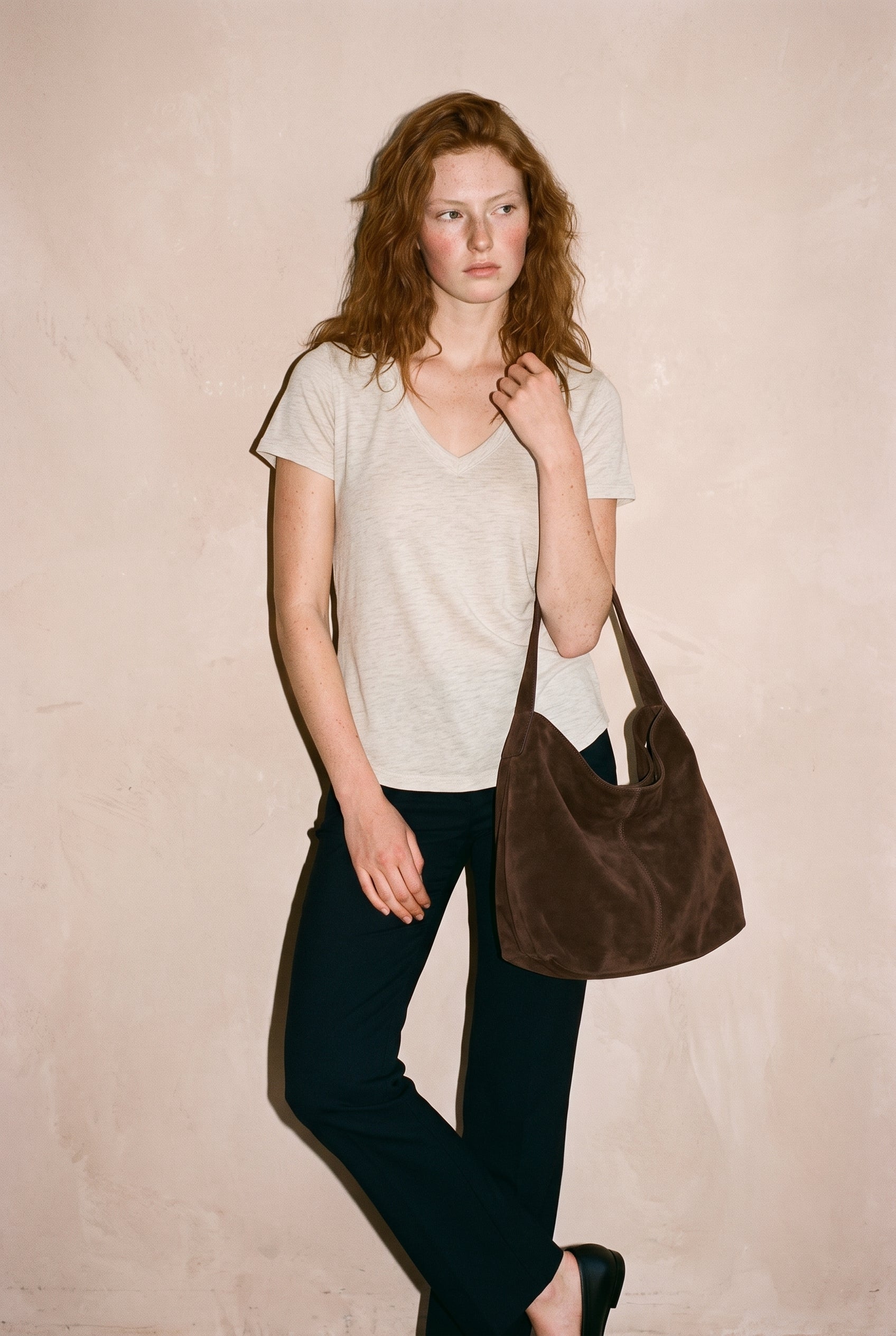 Hacci Slub V-Neck Band Tee Natural The Latest Scoop