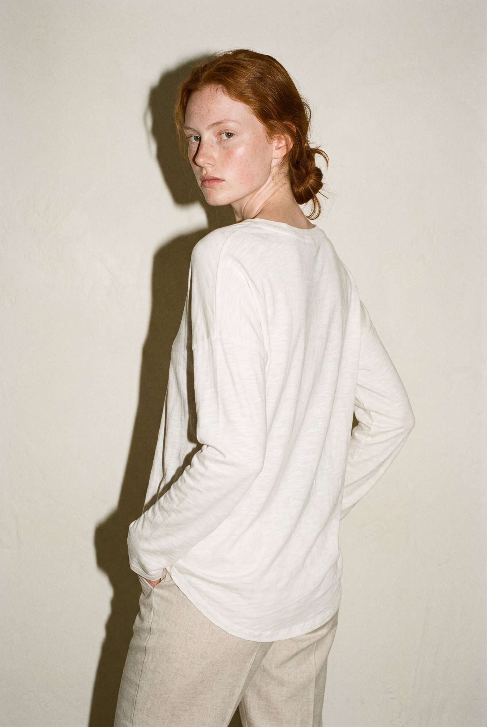 Hacci Slub V-Neck Drop Shoulder L/S Top Ivory The Latest Scoop