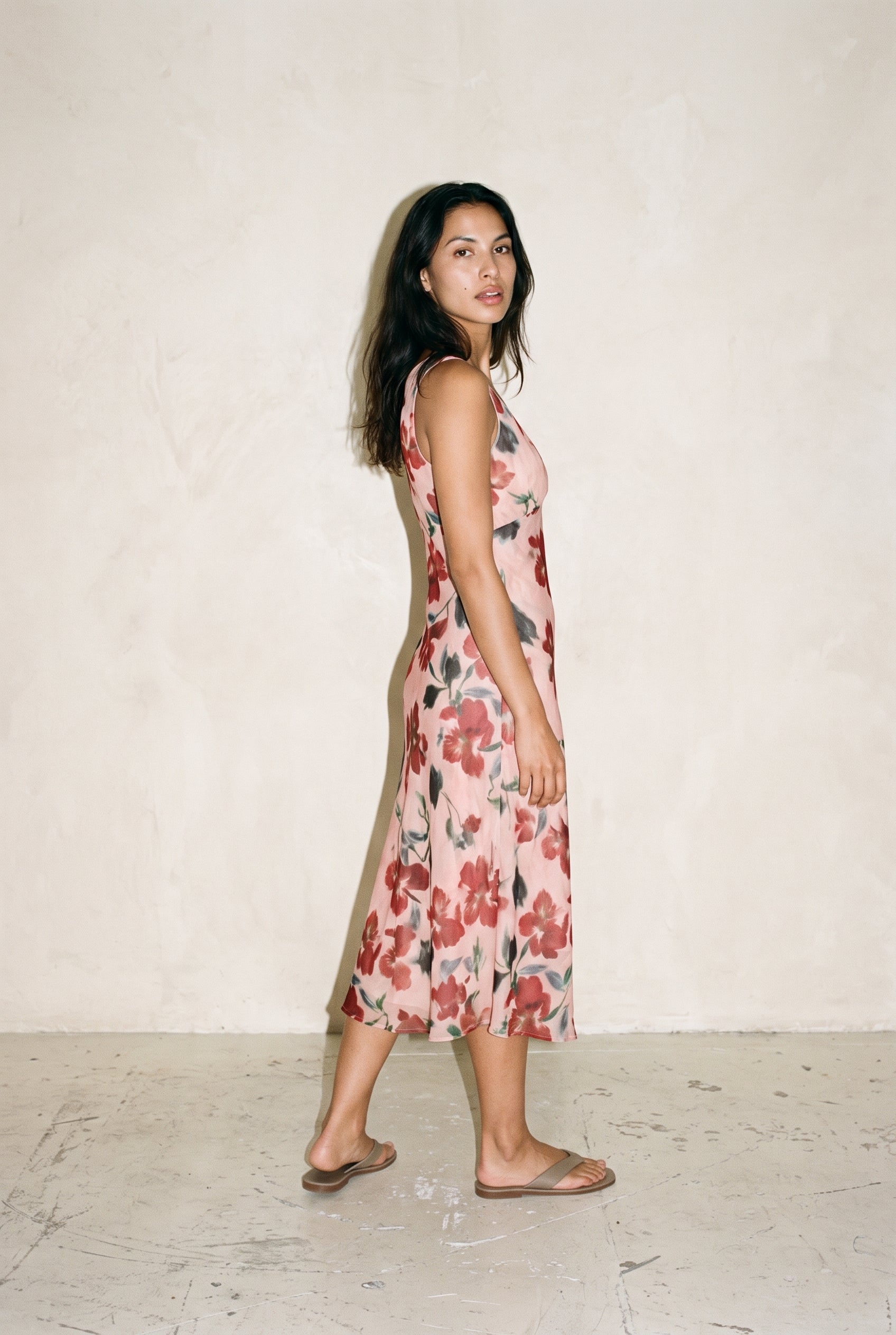 Arabella Bias Midi Dress Red Floral