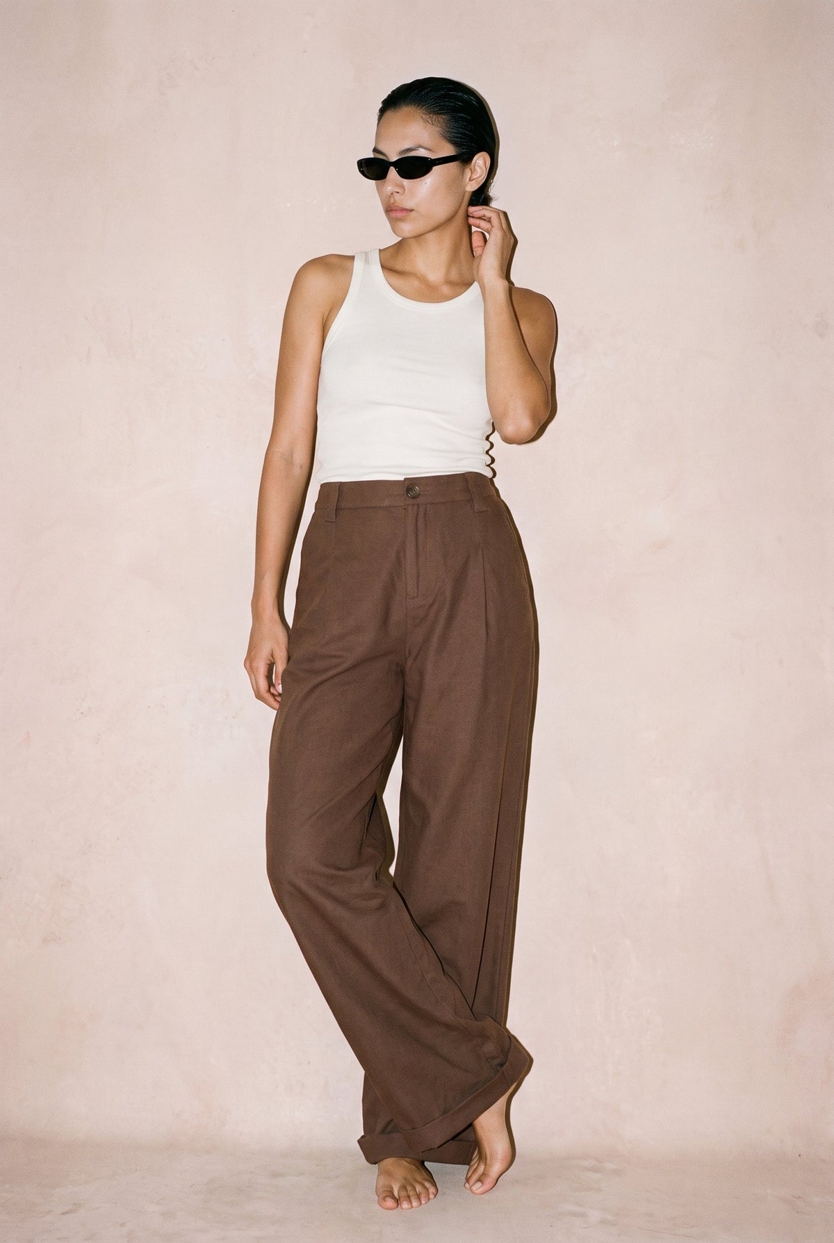 High Waist Wide Leg Trousers Khaki Green COCA