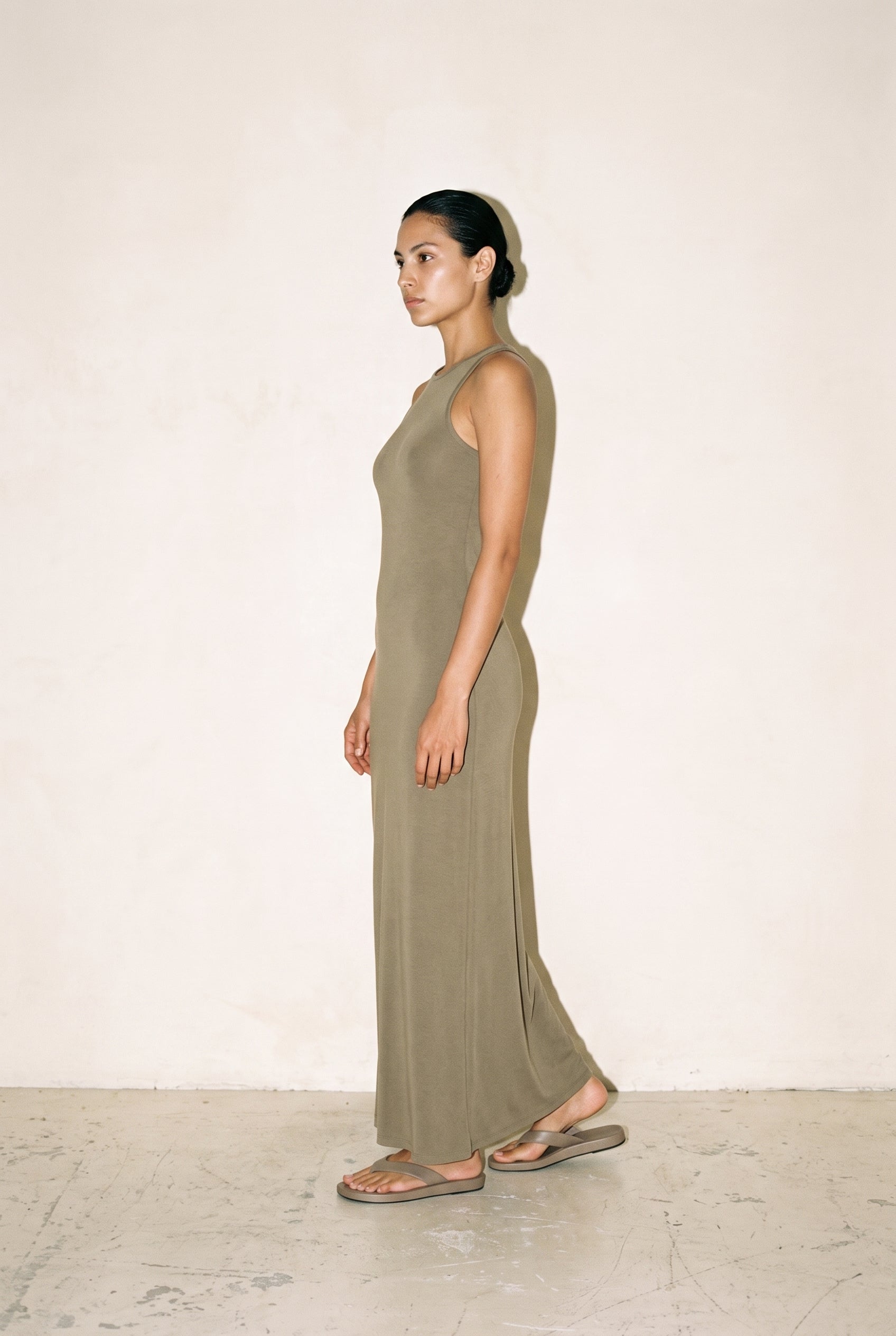 Classic Fitted Maxi Dress Khaki Green
