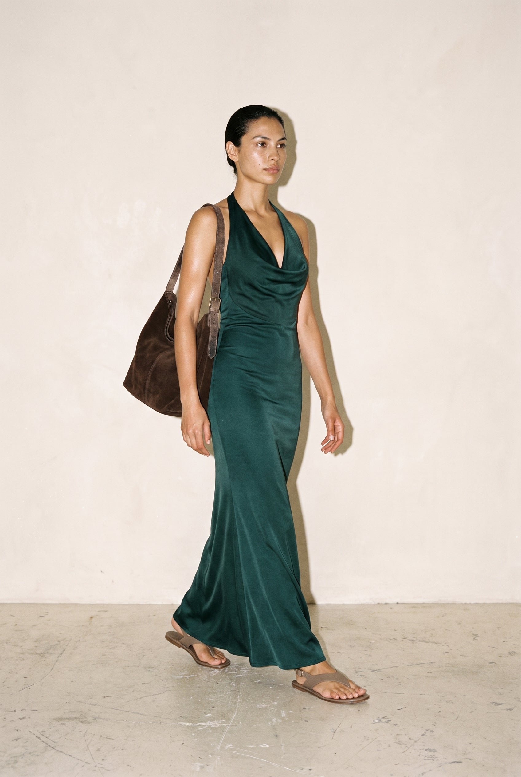 Cowl Neck Maxi Dress Gray/Green