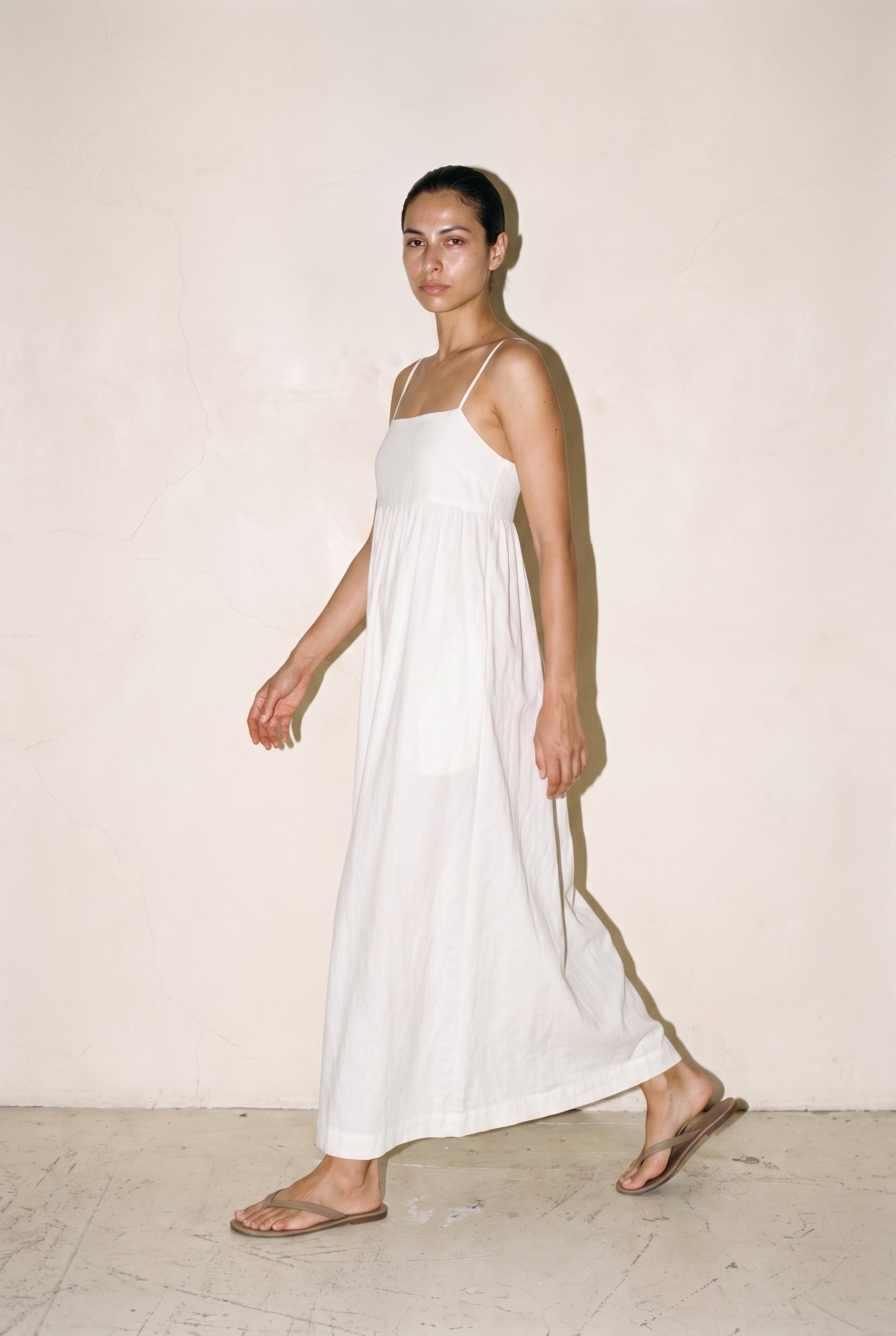 Jx Almira Linen Blend Long Dress Blanc De Blac