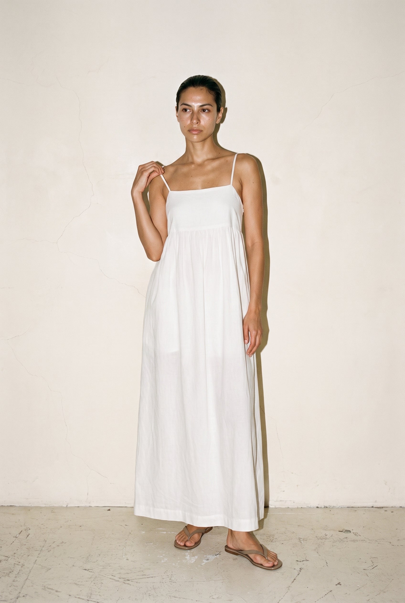 Jx Almira Linen Blend Long Dress Blanc De Blac