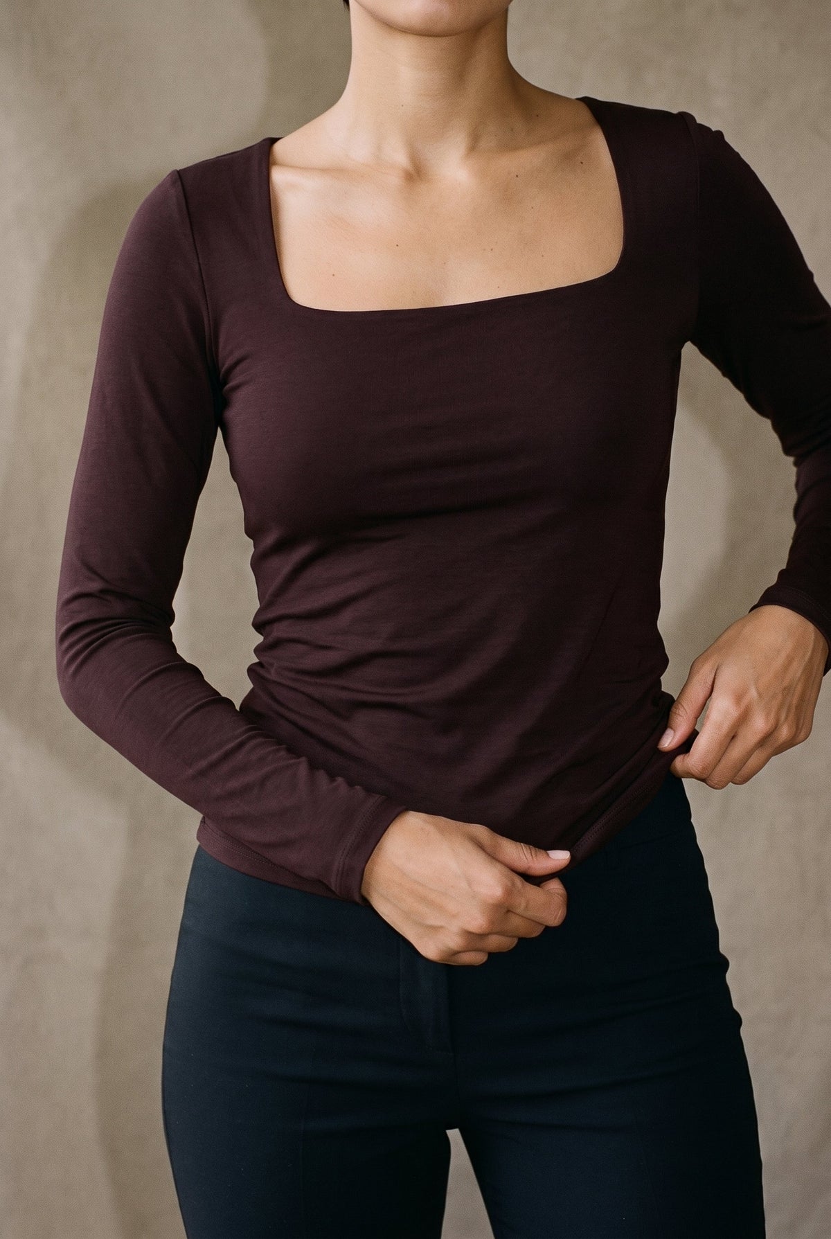 Double Layered Square Neck L/S Top Black Wasabi + Mint