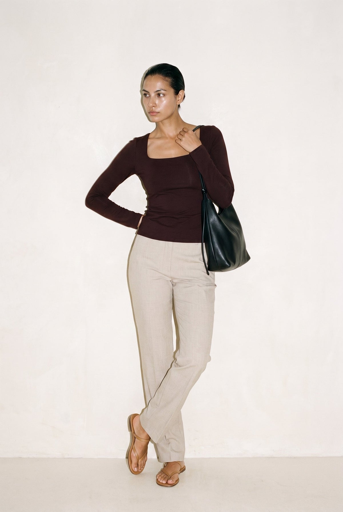 Double Layered Square Neck L/S Top Black Wasabi + Mint