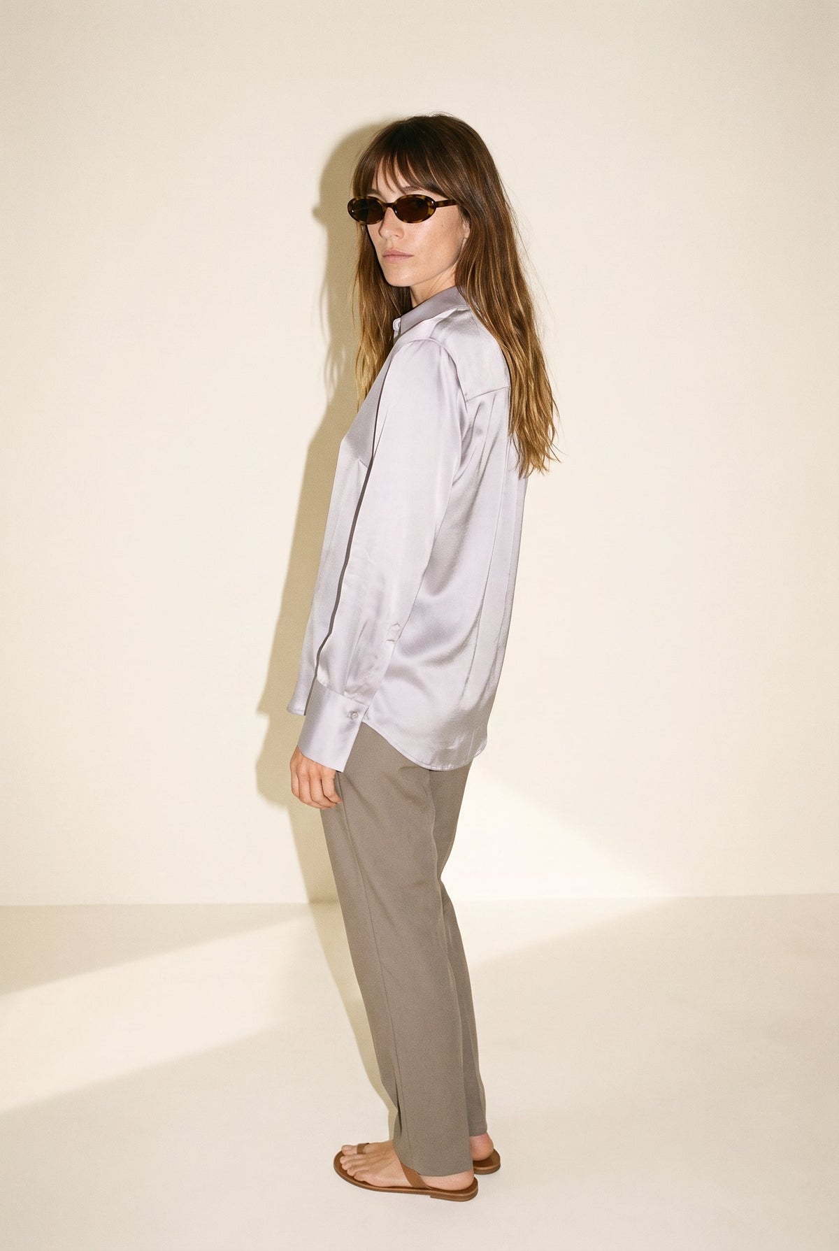 Satin Button Down Blouse Gray 12 Rue Collette